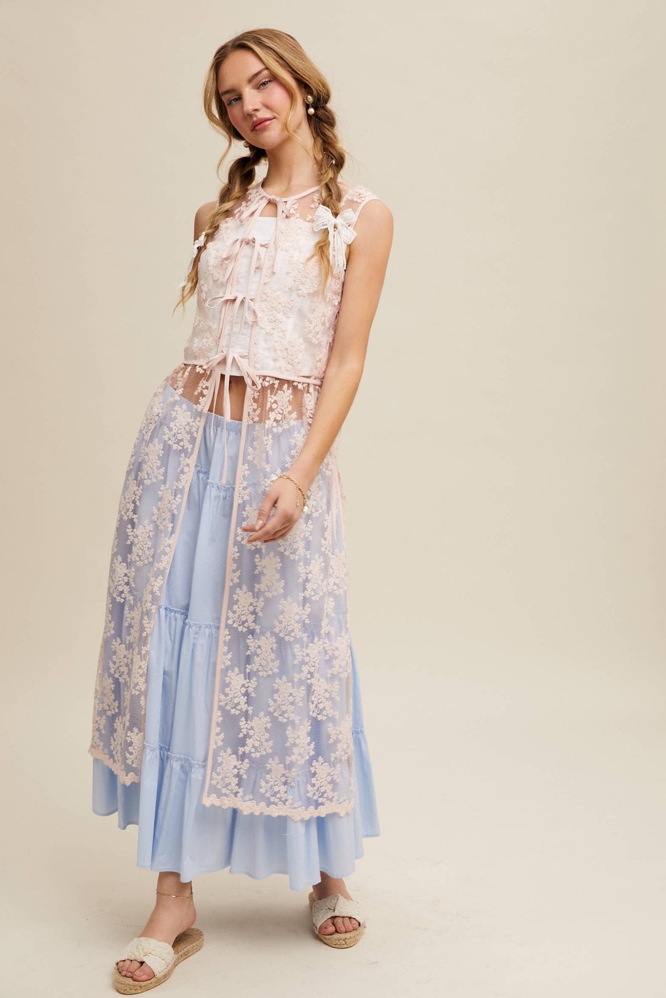 Sheer Floral Embroidered Lace Vest: Slate Blue - ivyandlavyboutique Listicle