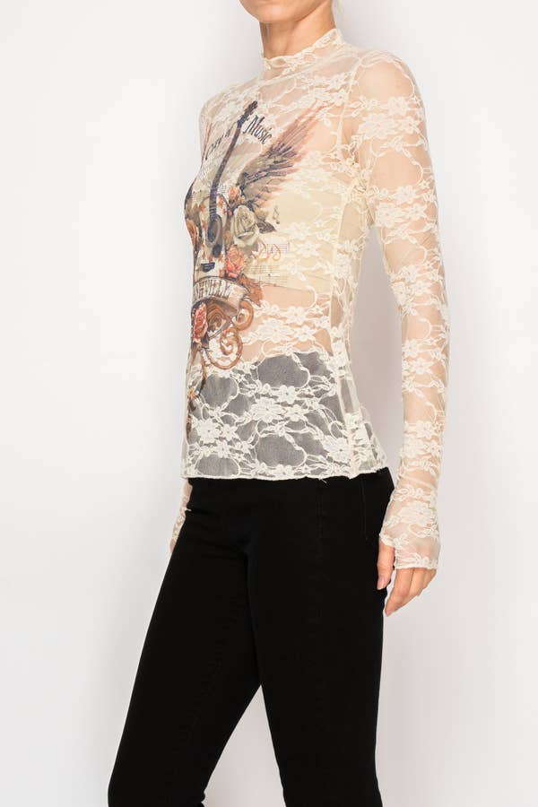 Sheer Flower Lace Mesh Long Sleeve Top CITY OF MUSIC - ivyandlavyboutique Origami Apparel ~ Lace and Crochet inspired