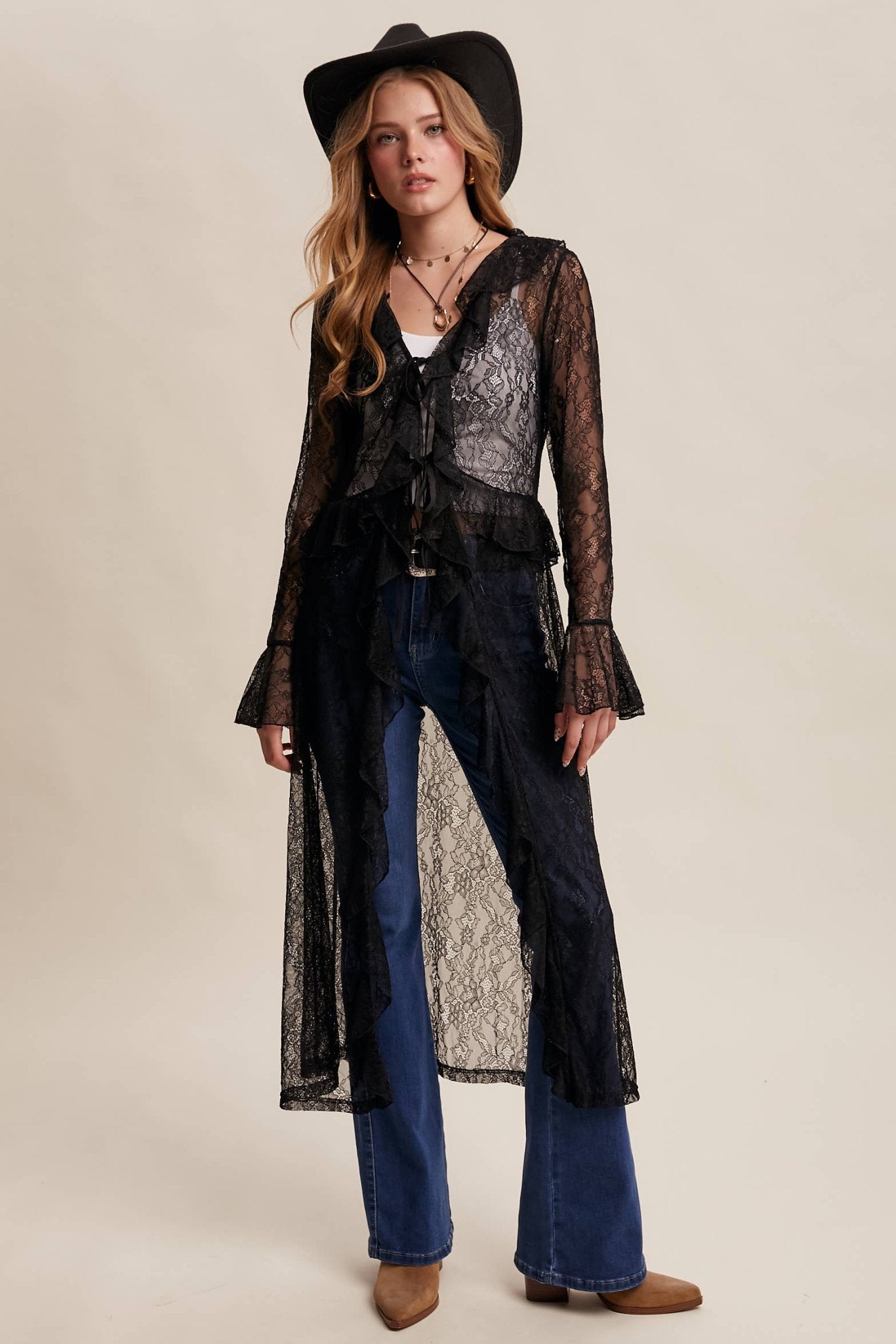 Bohemian Romance Sheer Lace Ruffle Duster