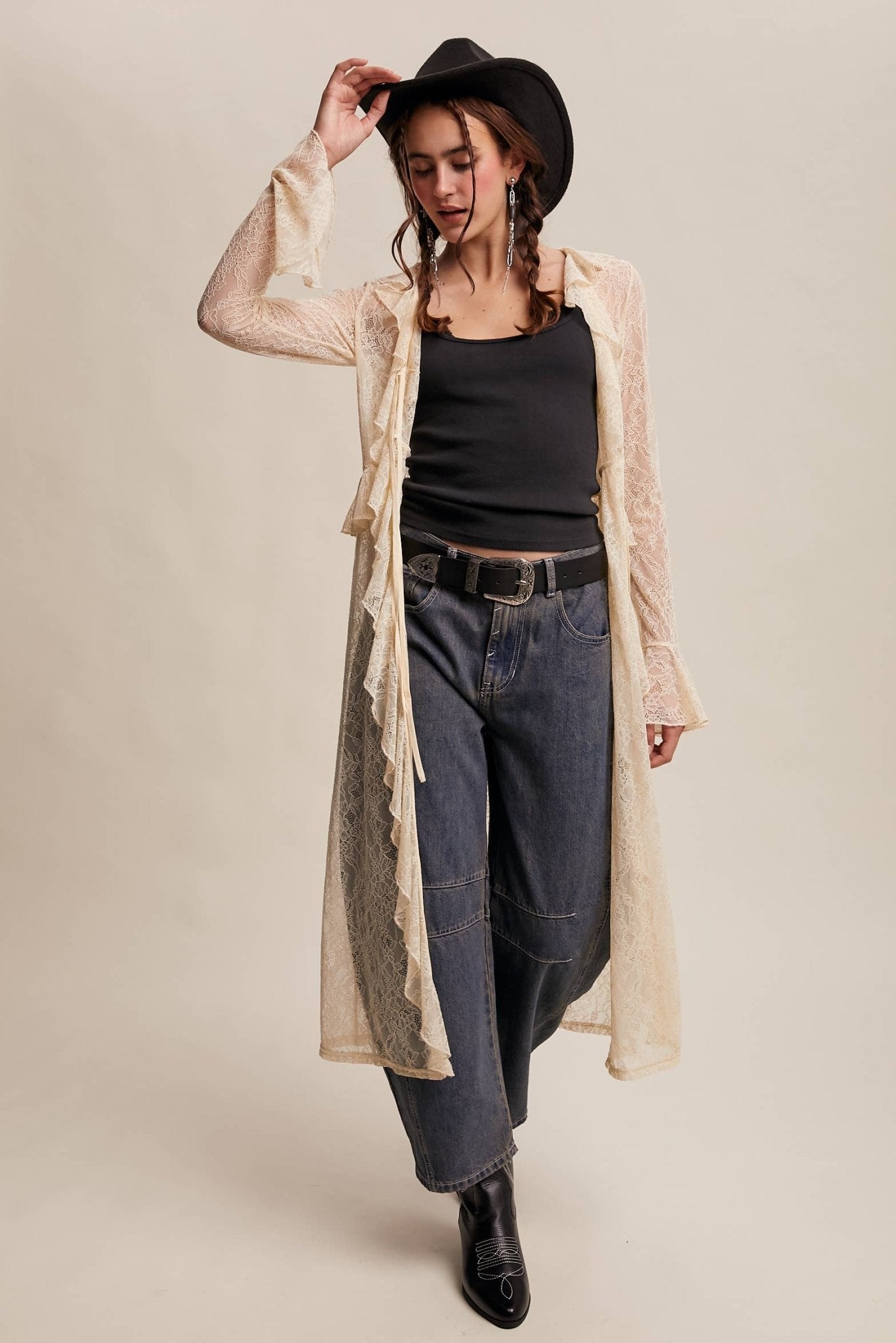 Sheer Lace Ruffle Duster in Eru - ivyandlavyboutique Listicle