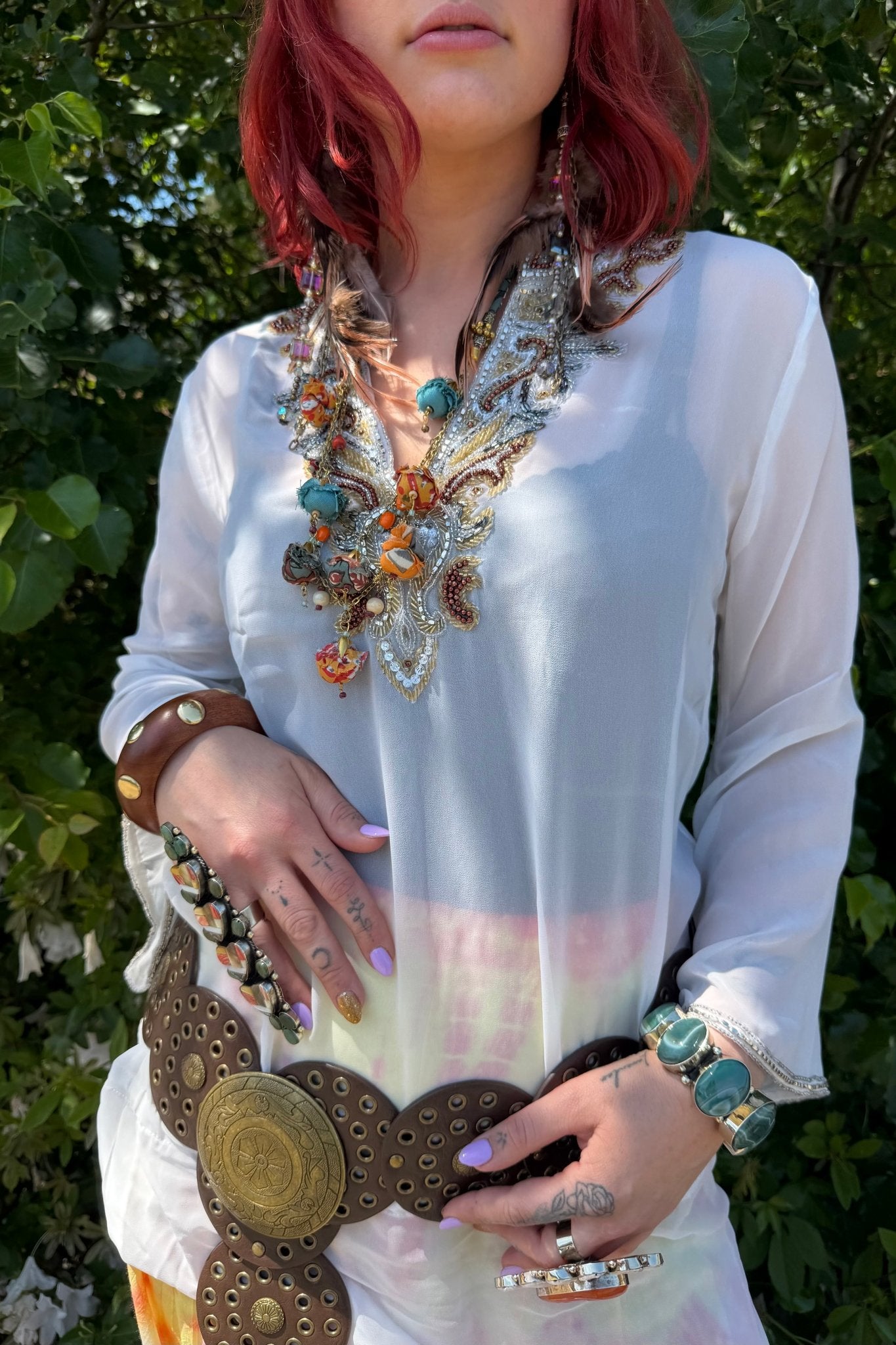 Sheer White Tunic Jeweled Top - ivyandlavyboutique LA Skirts
