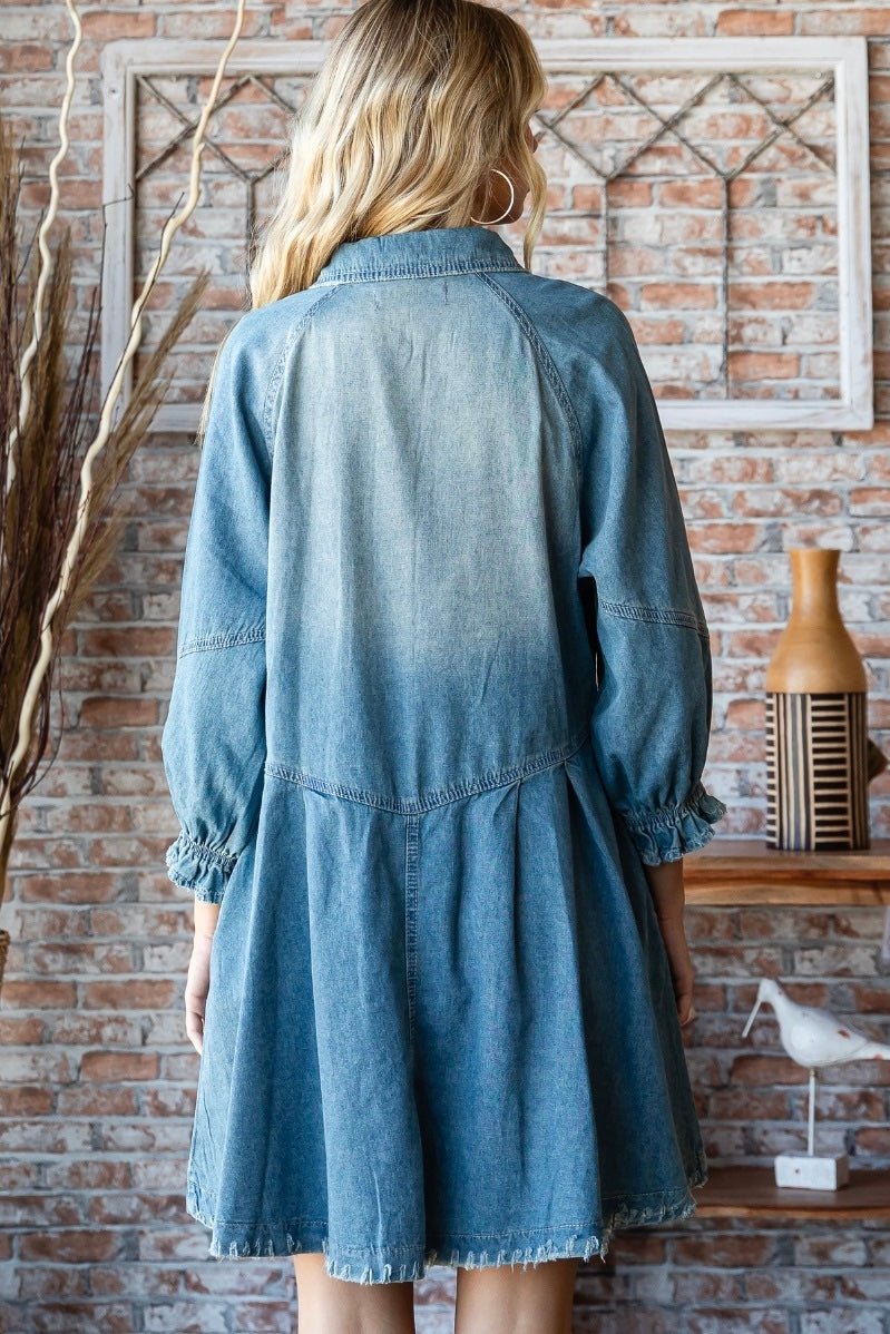She’s a Gem Denim Long Sleeve Dress - ivyandlavyboutique Vervet