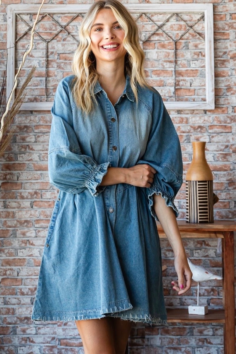 She’s a Gem Denim Long Sleeve Dress - ivyandlavyboutique Vervet