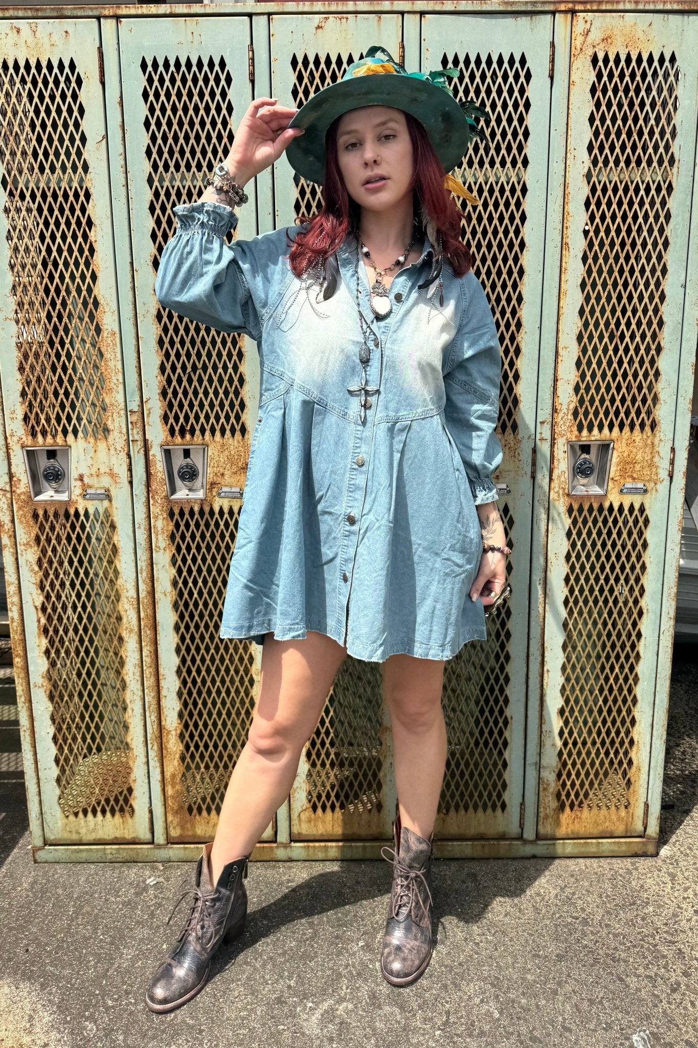 She’s a Gem Denim Long Sleeve Dress - ivyandlavyboutique Vervet