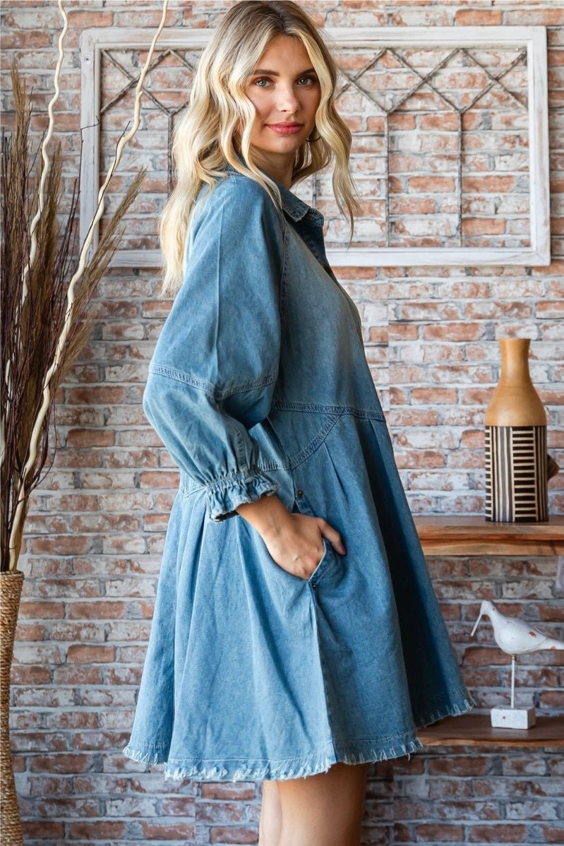She’s a Gem Denim Long Sleeve Dress - ivyandlavyboutique Vervet