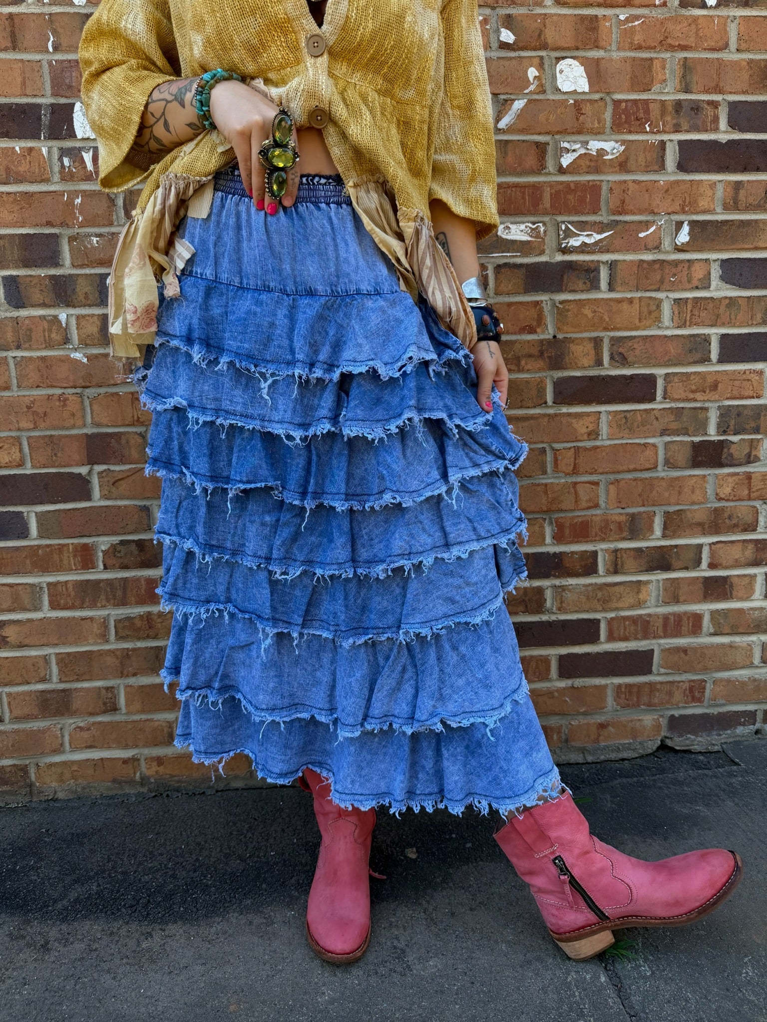 She’s So Boho Ruffle Skirt - ivyandlavyboutique Blue Velvet