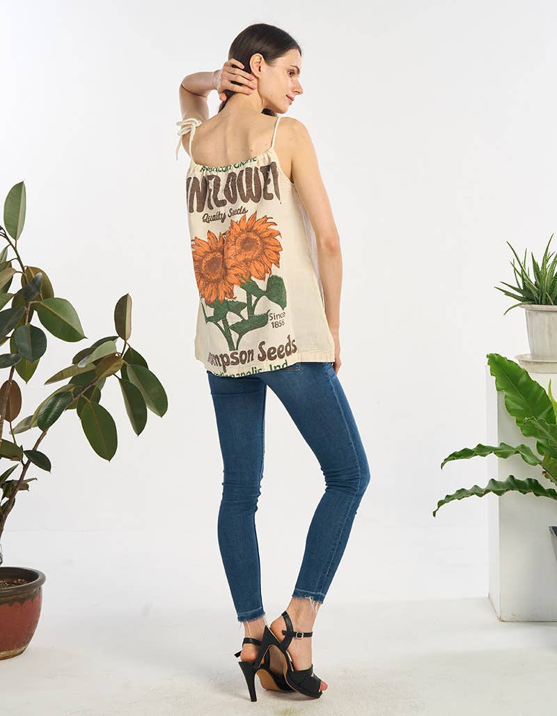 She's Sunshine Sunflower Printed Tank Top - ivyandlavyboutique Kathmandu Imports