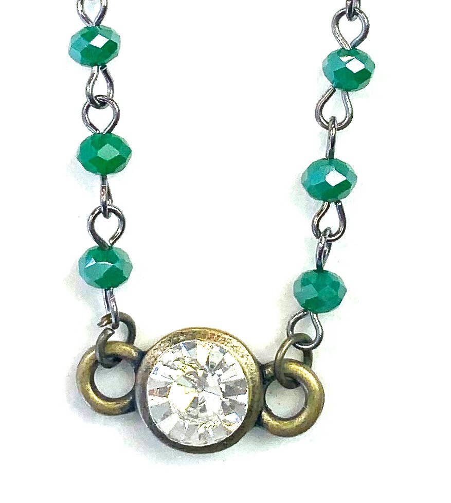 Short & Simple Rosary with Crystal Center Pendant Lime - ivyandlavyboutique Lost & Found Trading