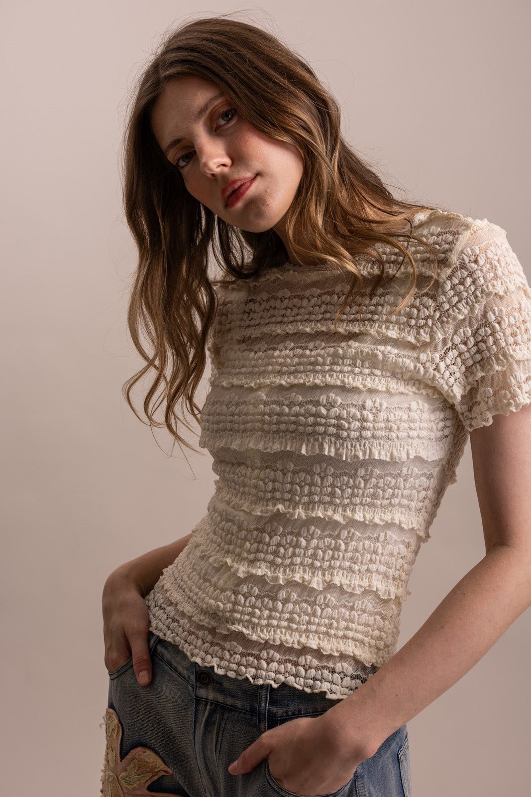 Short Sleeve Fittted Lined Lace Top - ivyandlavyboutique Blue Velvet