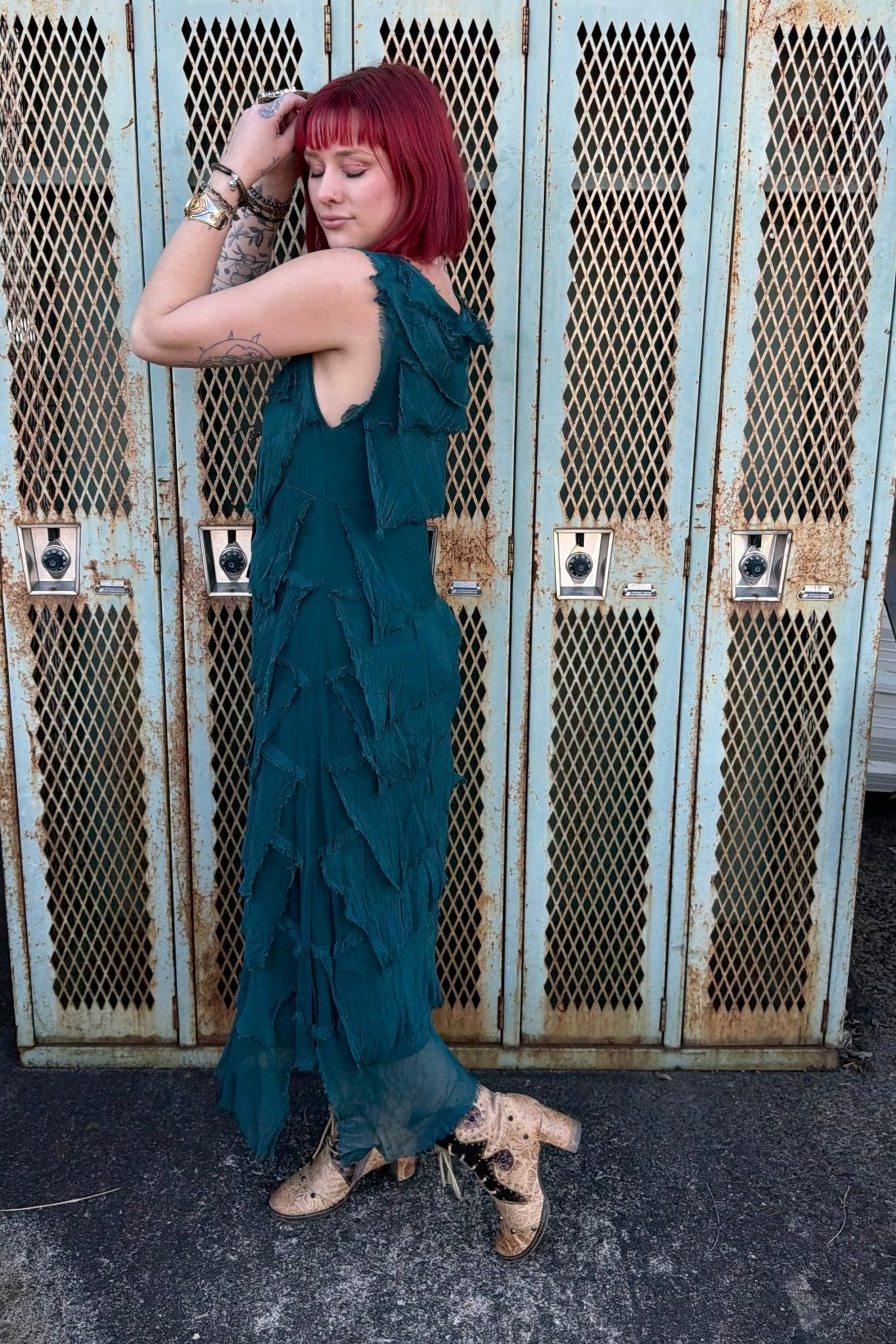 Silk Maxi Ruffle Stunner Dress - ivyandlavyboutique Karamel Collection