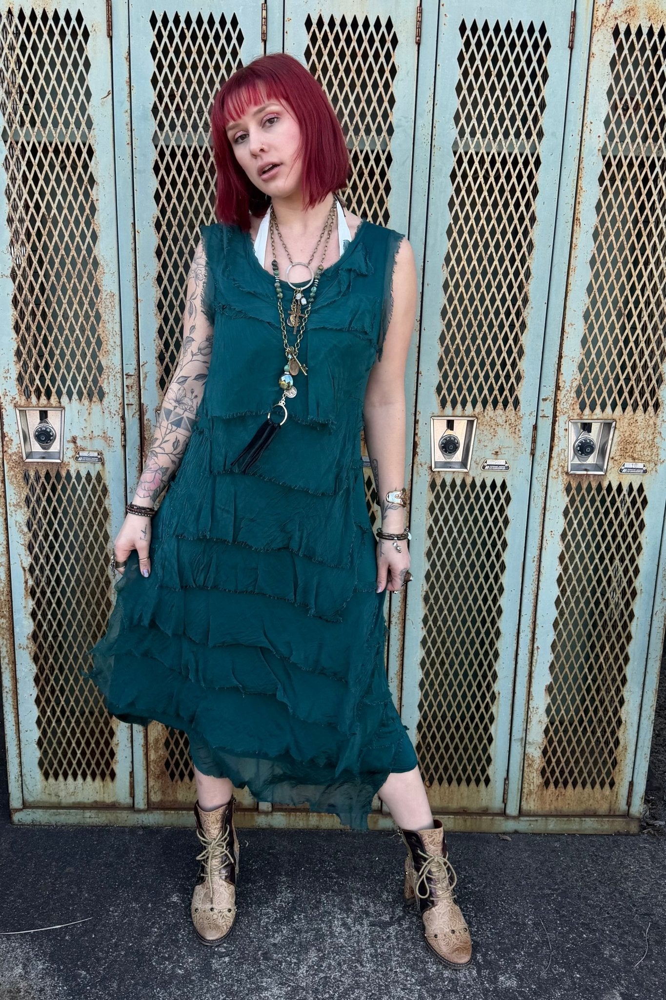 Silk Maxi Ruffle Stunner Dress - ivyandlavyboutique Karamel Collection