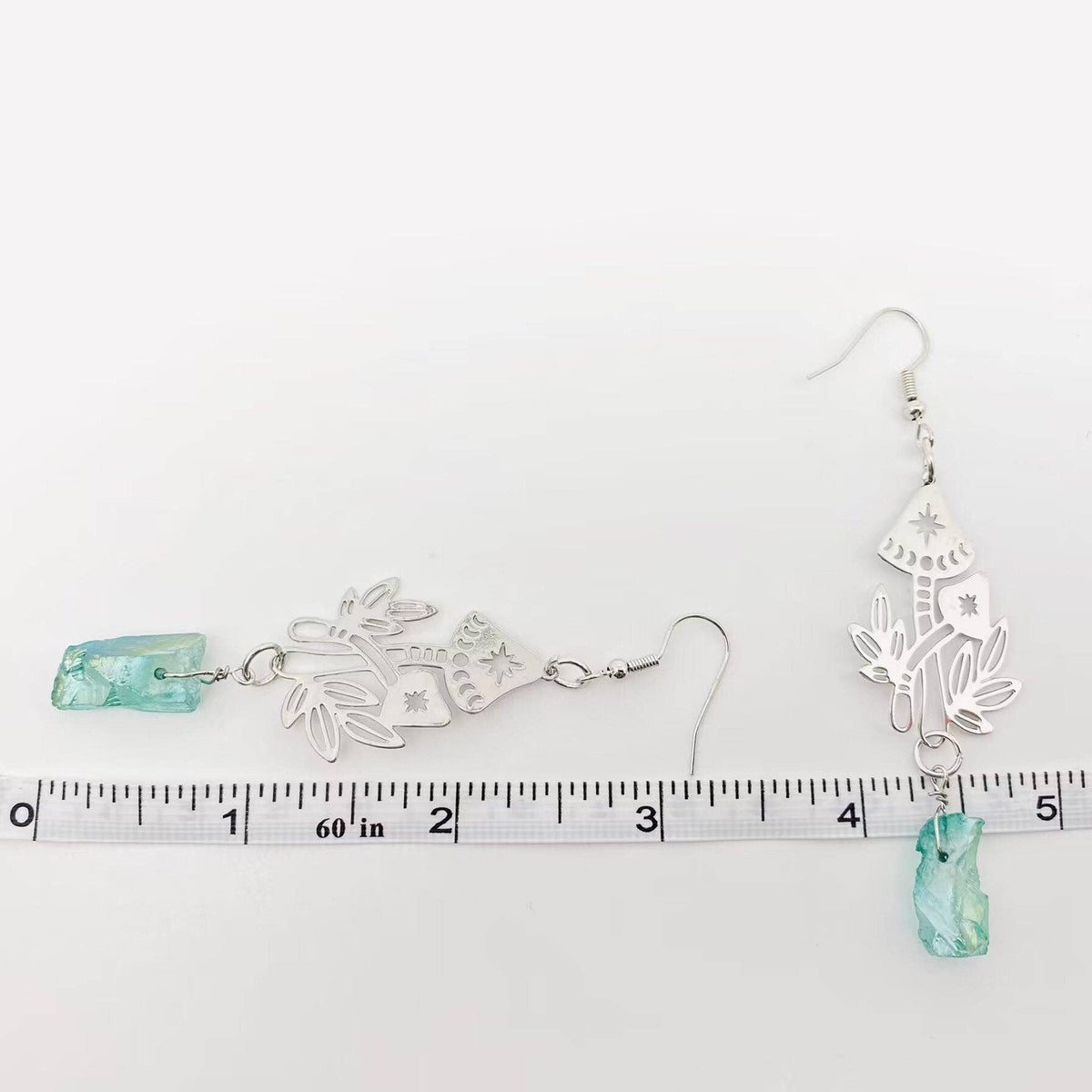 Silver Mushroom Green Crystal Pendant Earrings - ivyandlavyboutique Mio Queena