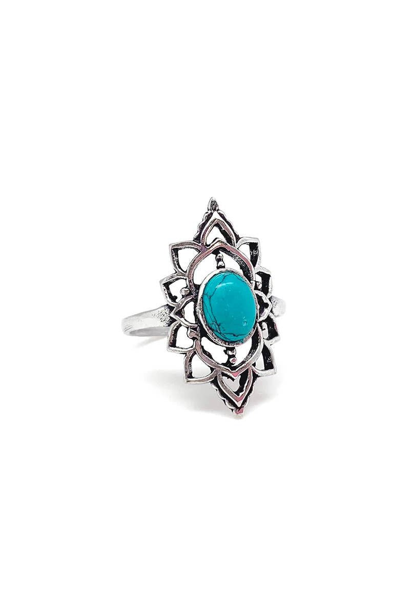 Silver Oval with Turquoise Ring - Tanvi Collection Ring - ivyandlavyboutique Anju Jewelry