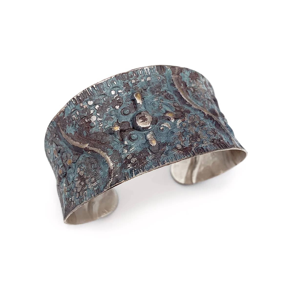Silver Patina Bracelet - Teal Cross and Waves - ivyandlavyboutique Anju Jewelry