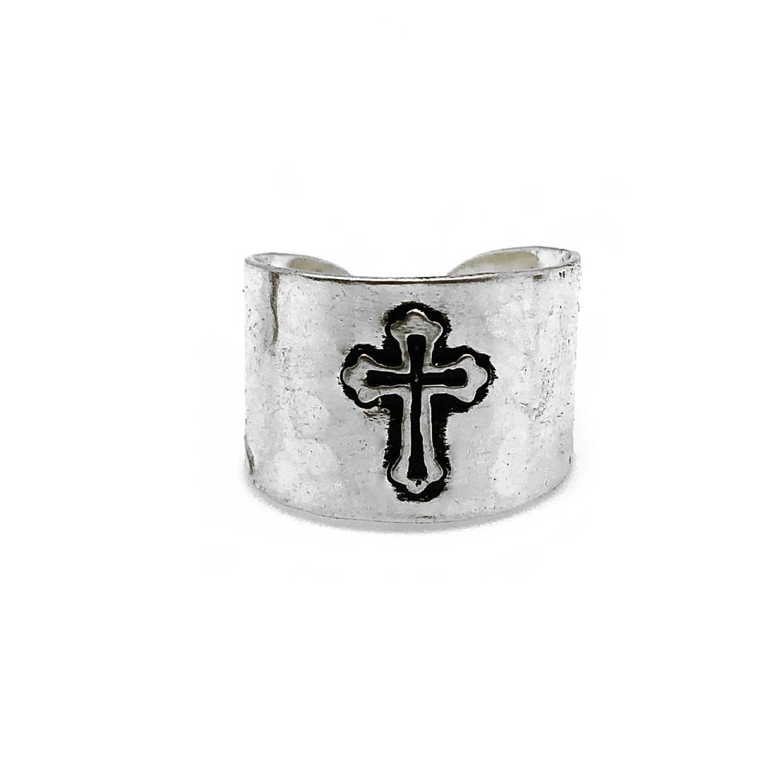 Silver Plated Adjustable Cuff Ring - Cross - ivyandlavyboutique Anju Jewelry