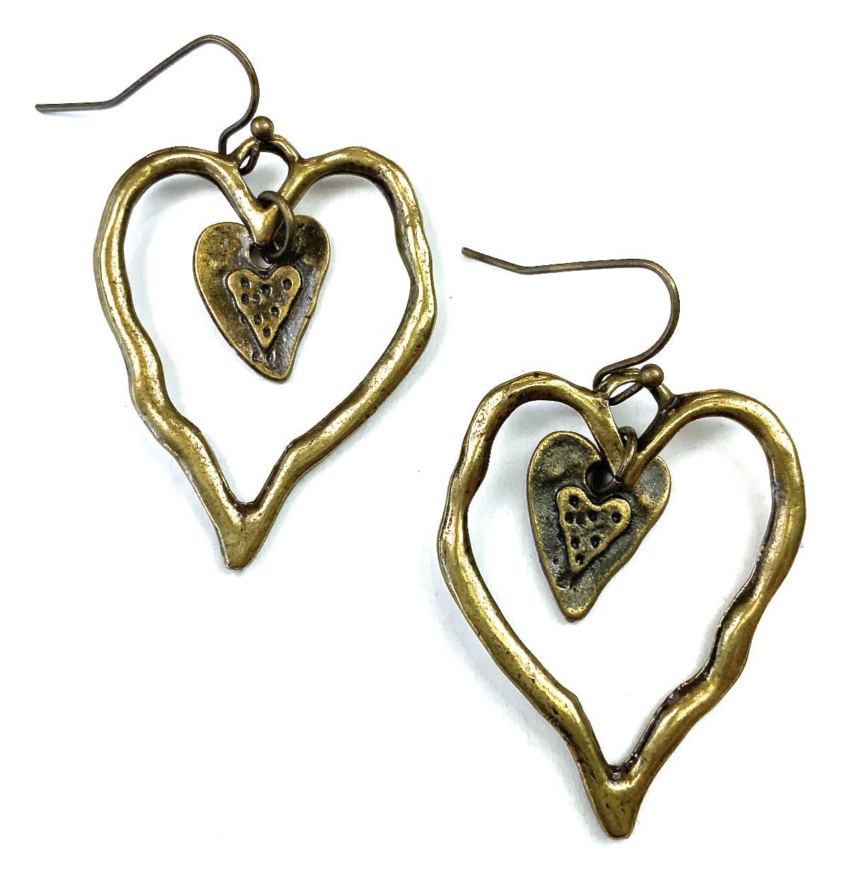 Simple Funky Hearts Brass Ox Dangle Earrings - ivyandlavyboutique Lost & Found Trading