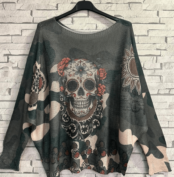Skull Printed Sweater - ivyandlavyboutique LOOWIE
