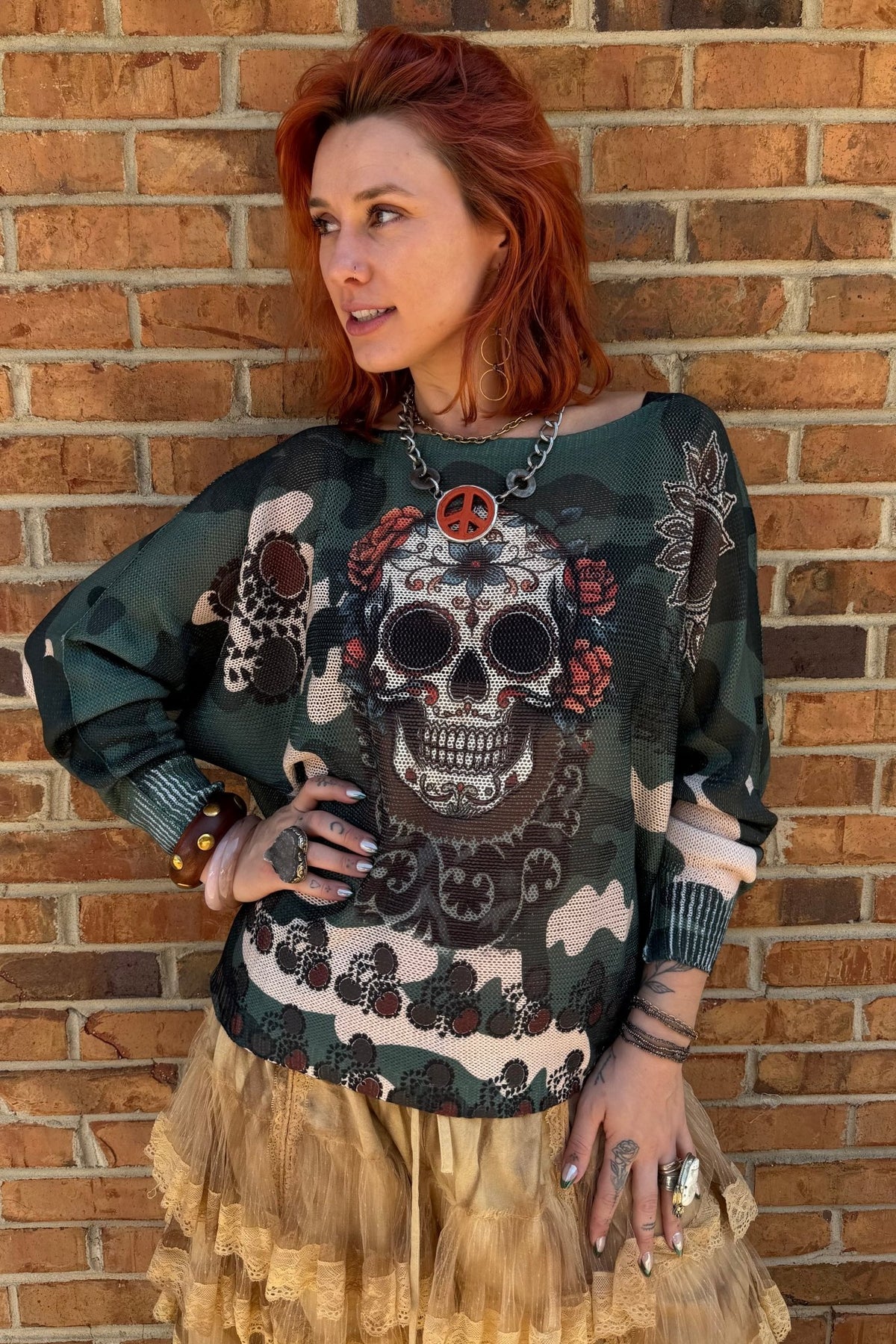 Skull Printed Sweater - ivyandlavyboutique LOOWIE