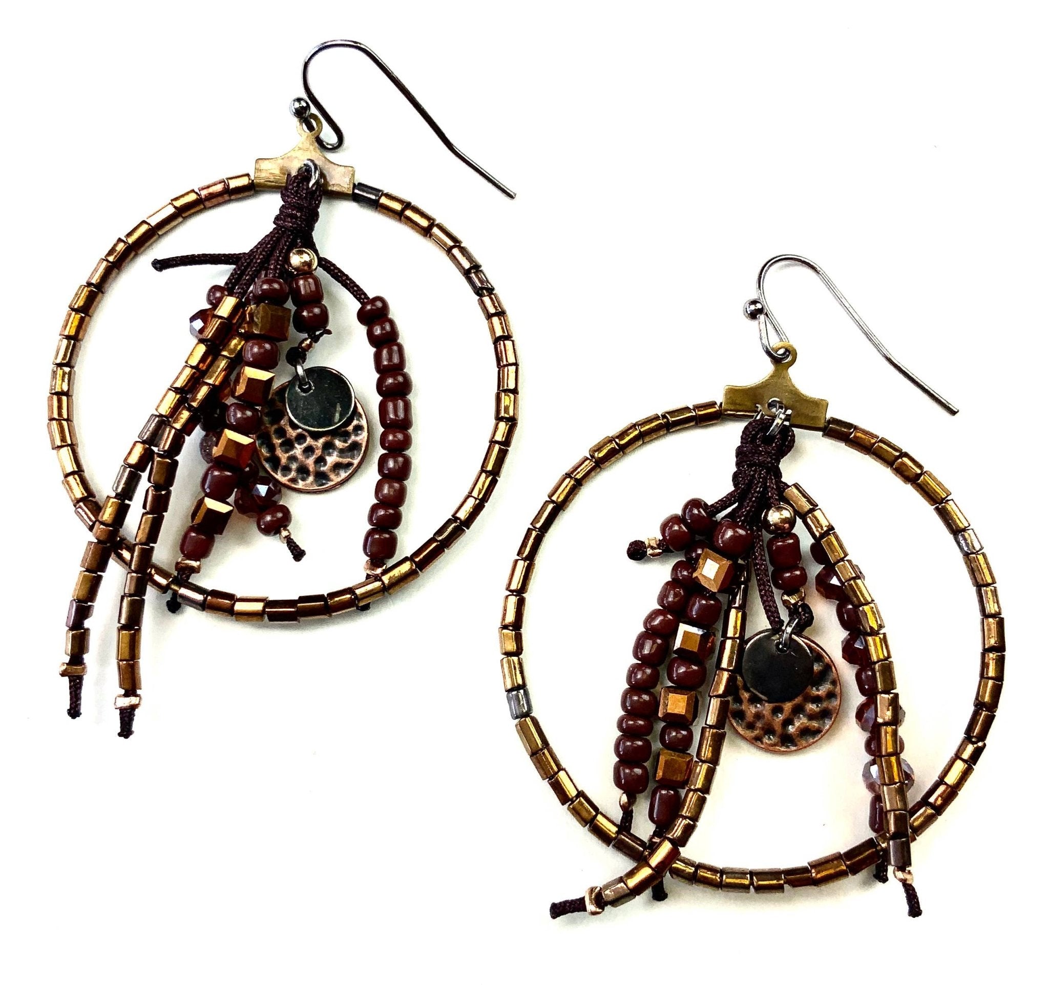 Small Seed Hoop Earrings with String Tassel Dangles - ivyandlavyboutique Lost & Found Trading