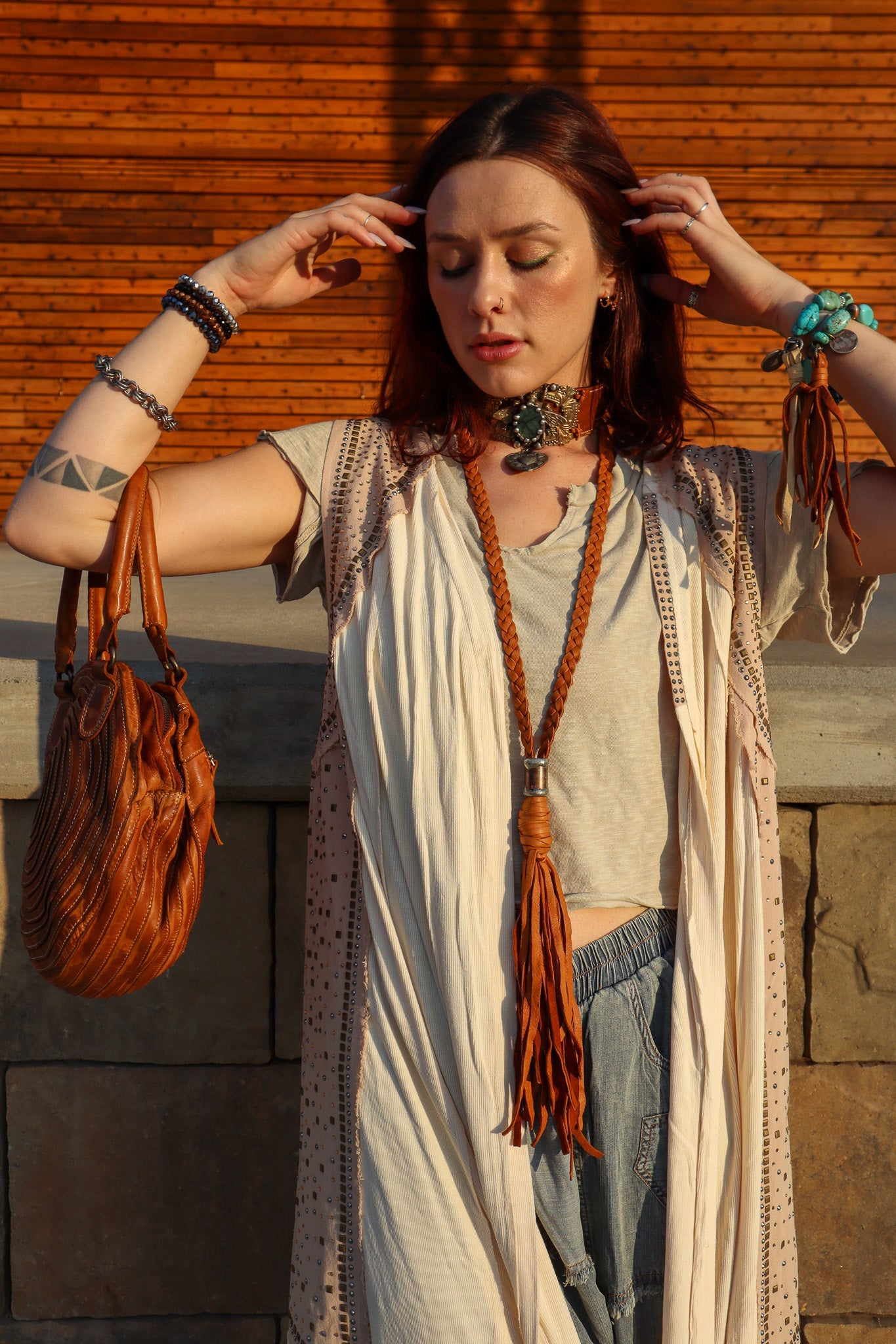 So Chic Boho Braided Leather Tassel Necklace - ivyandlavyboutique Art by Amy