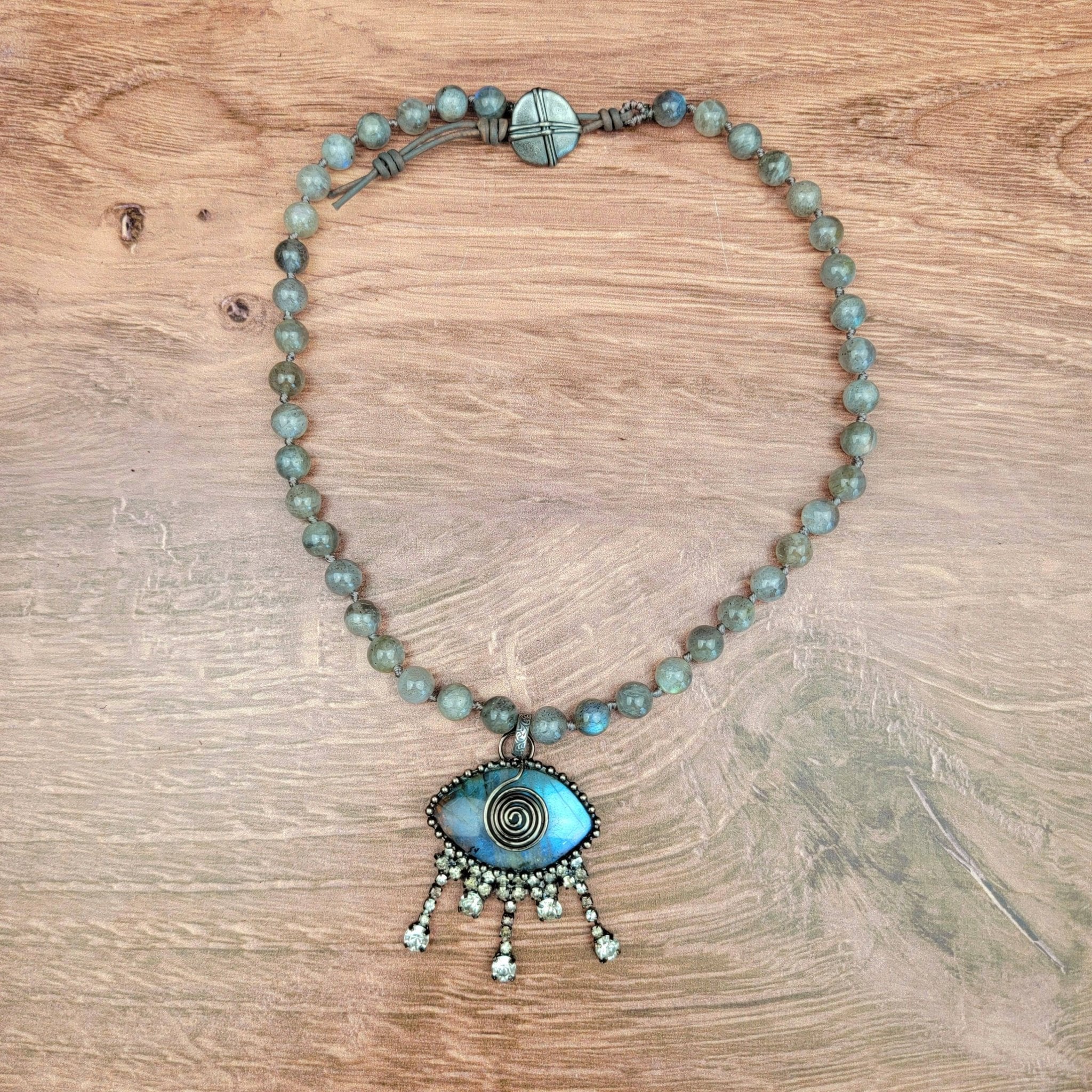 Soldered Labradorite Evil Eye Pendant Beaded Necklace - ivyandlavyboutique ZINC Designs