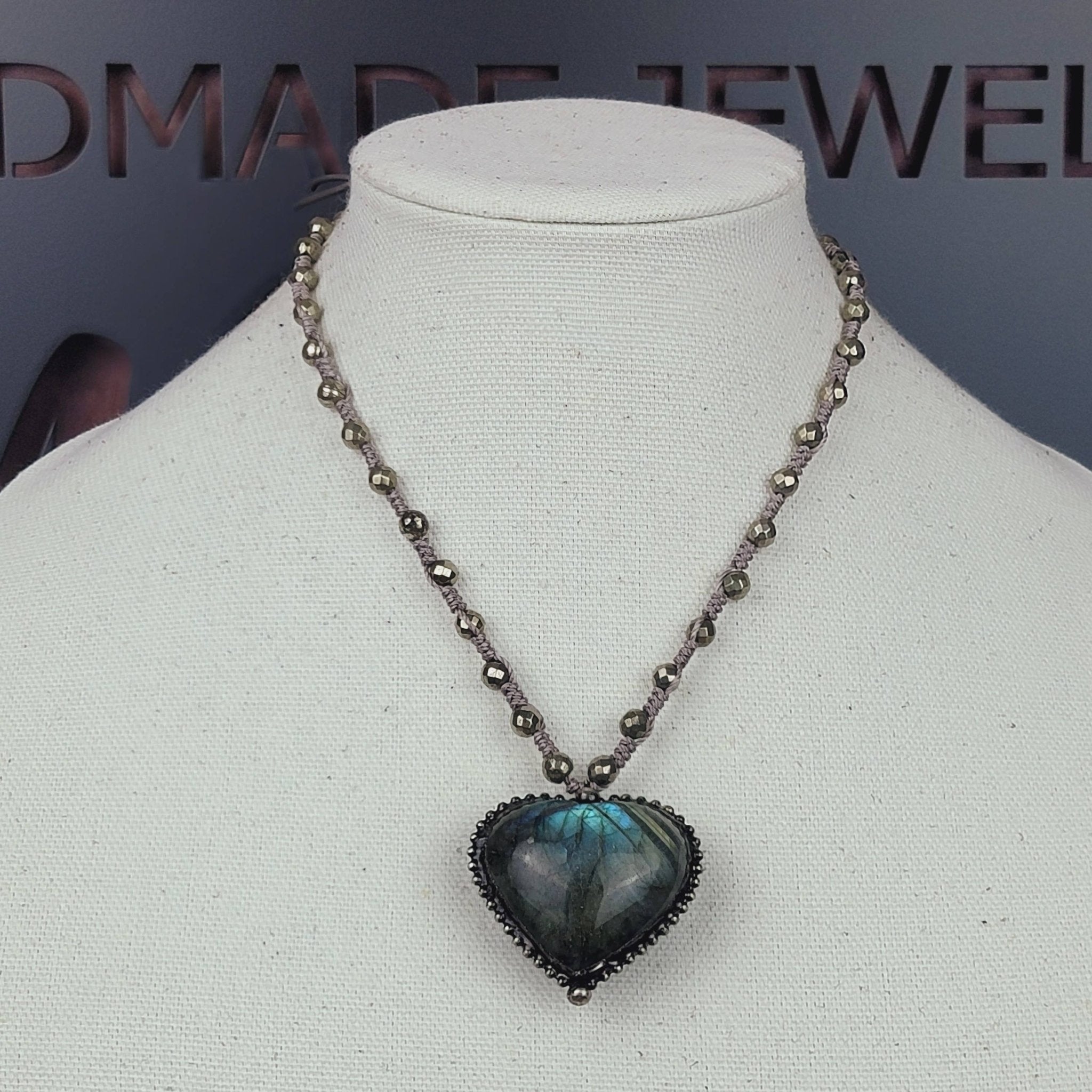 Soldered Labradorite Heart Pendant Necklace - ivyandlavyboutique ZINC Designs