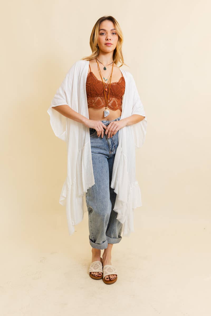 Solid Ruffle Edge Bohemian Kimono in Black - ivyandlavyboutique Leto Accessories