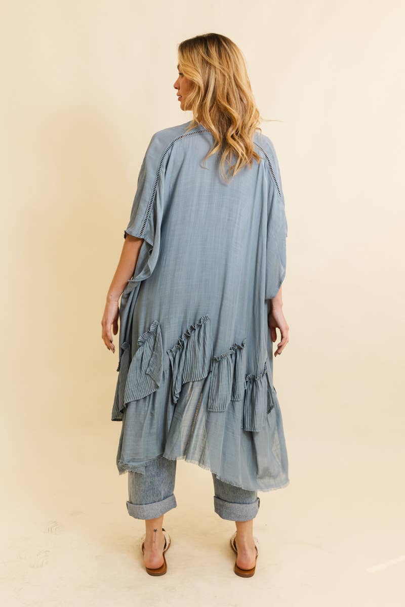 Solid Ruffle Edge Bohemian Kimono in Blue/Gray - ivyandlavyboutique Leto Accessories
