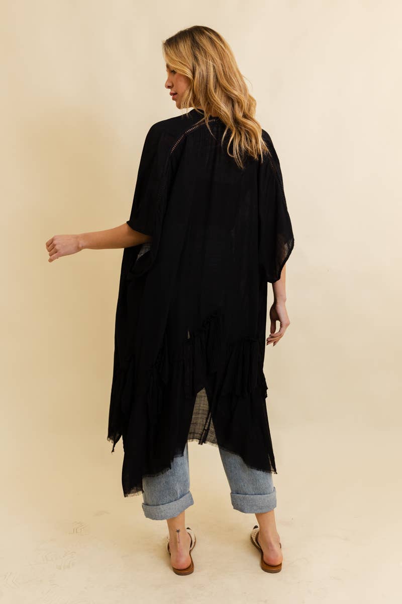 Solid Ruffle Edge Bohemian Kimono in Blue/Gray - ivyandlavyboutique Leto Accessories