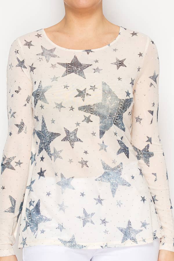 Sparkly Sheer Mesh Top BLUE STAR - ivyandlavyboutique Origami Apparel ~ Lace and Crochet inspired