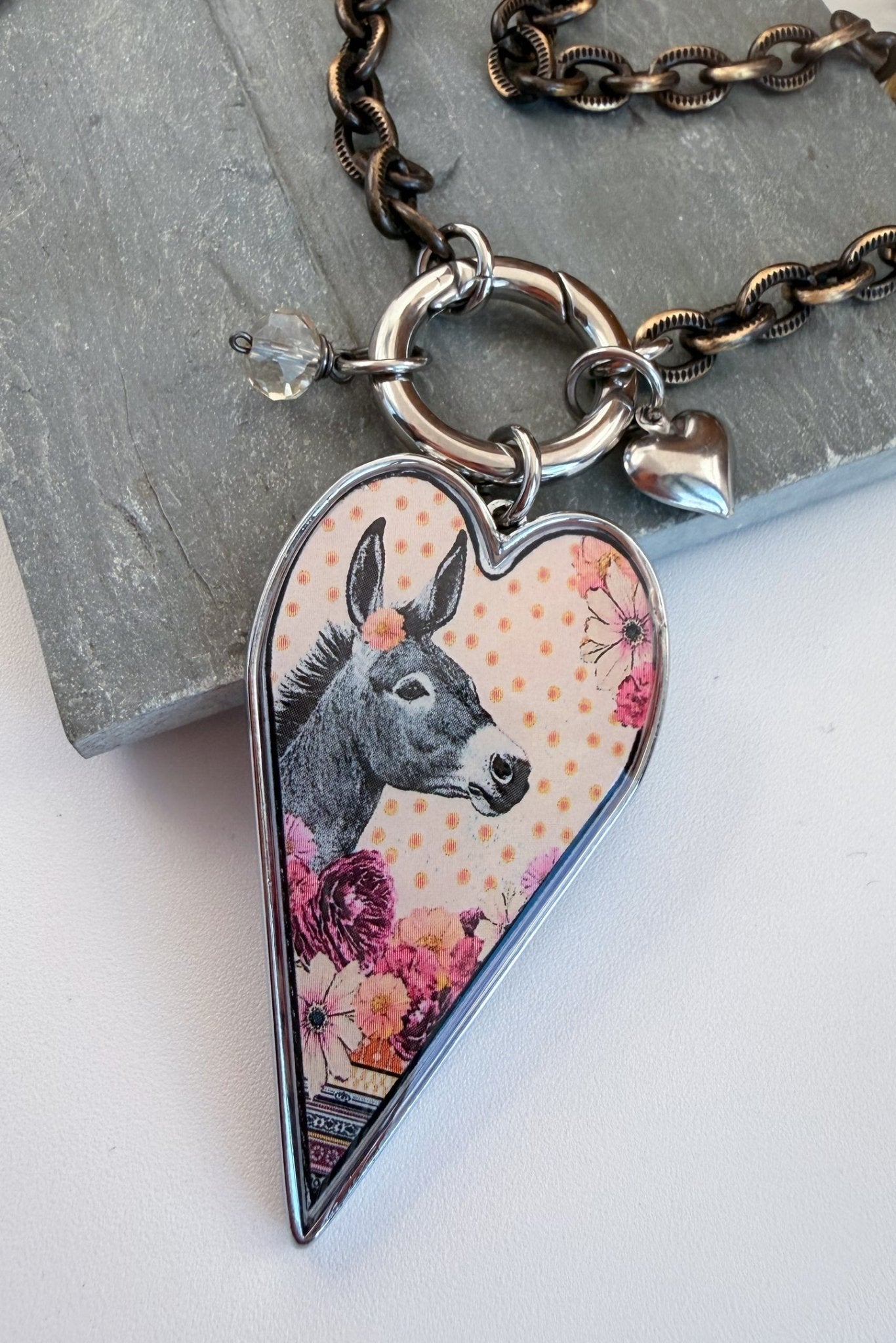 Spirit Lala: Donkey Pop Art Heart Open Circle Crystal Chain Necklace - ivyandlavyboutique Spirit Lala