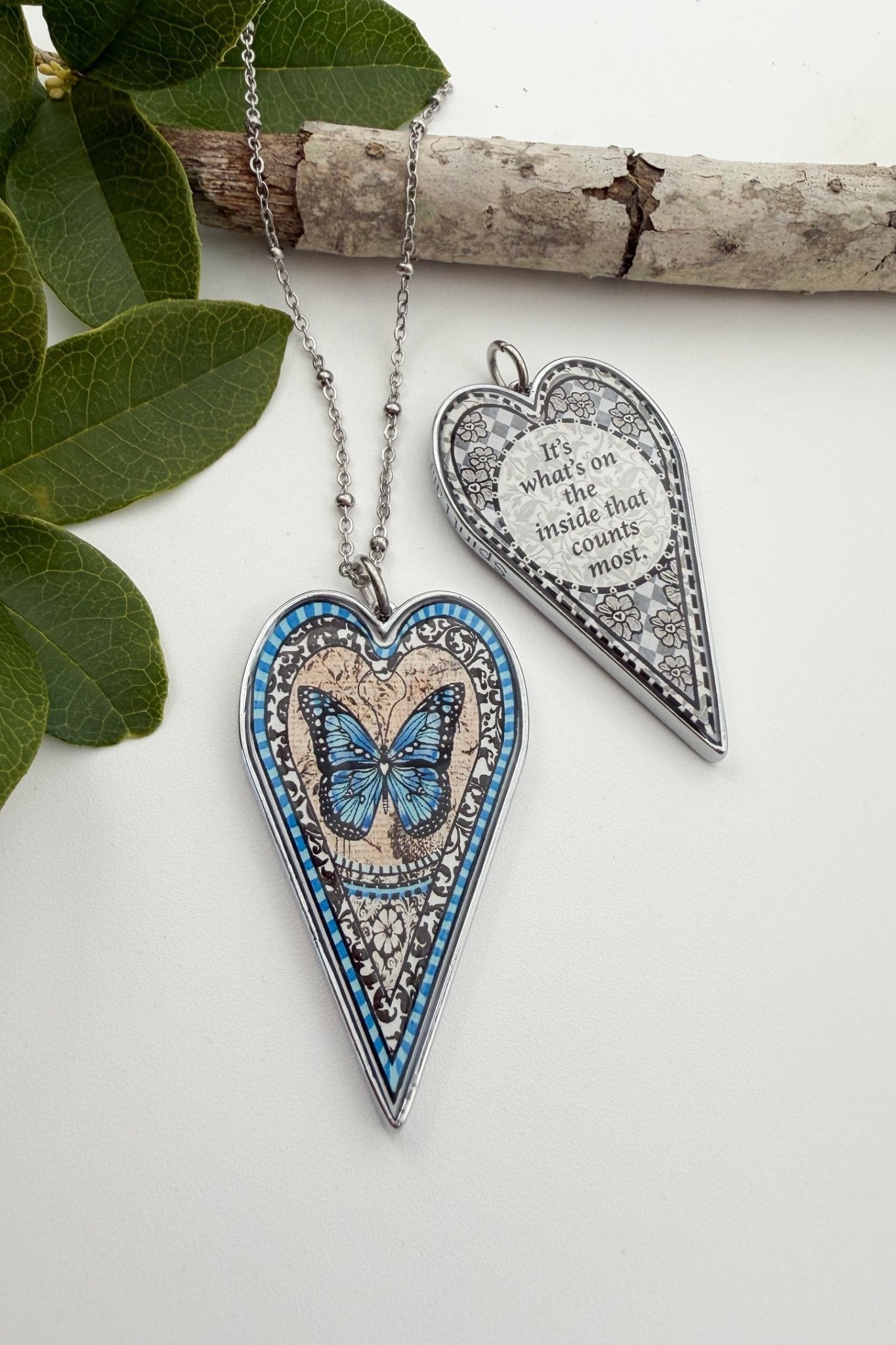 Spirit Lala: Large Blue Monarch Heart Pendant Necklace - ivyandlavyboutique Spirit Lala