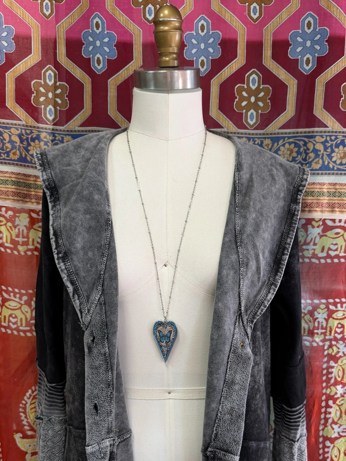 Spirit Lala: Large Blue Monarch Heart Pendant Necklace - ivyandlavyboutique Spirit Lala