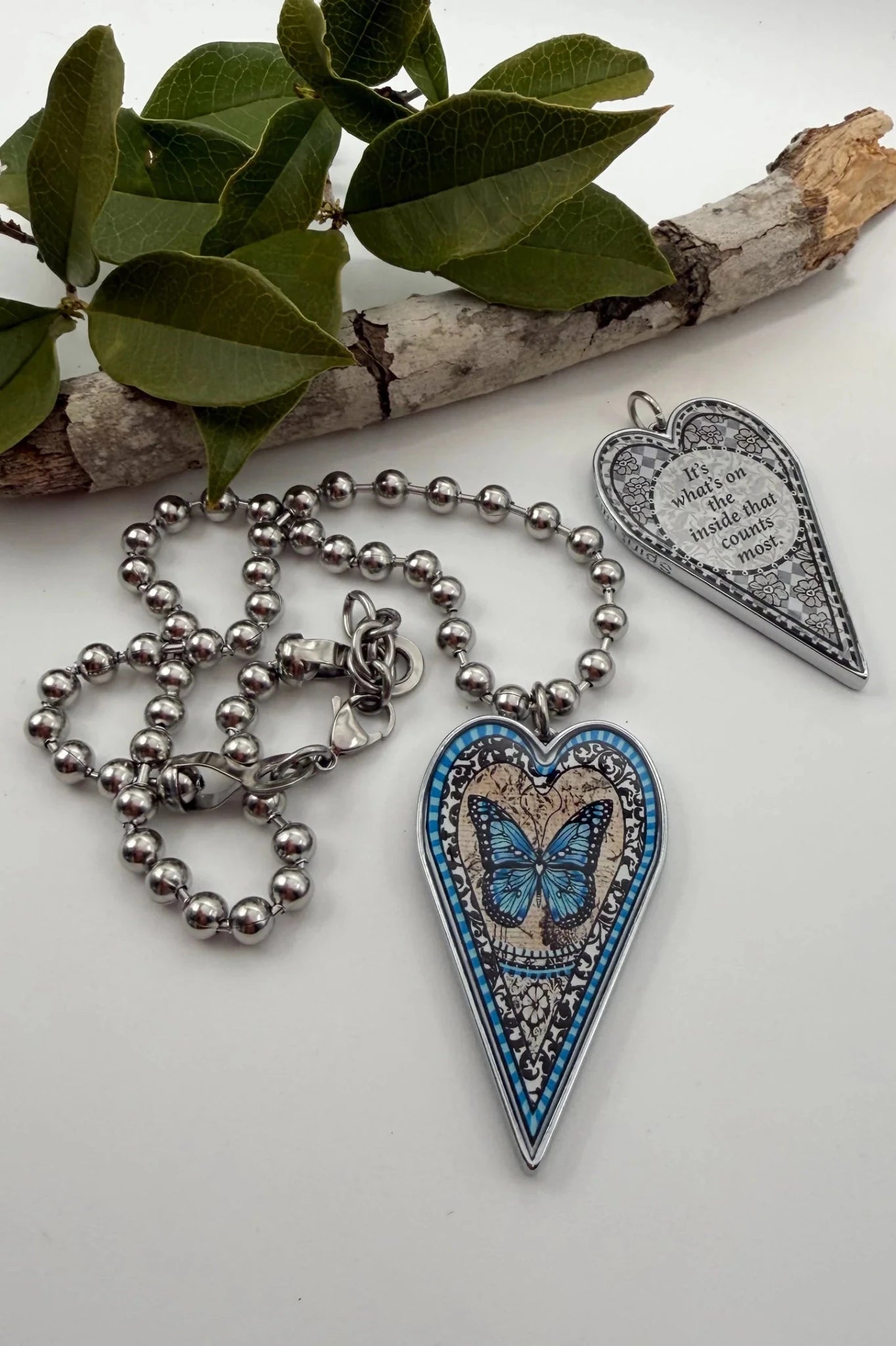Spirit Lala: Large Blue Monarch Heart Pendant Necklace - ivyandlavyboutique Spirit Lala