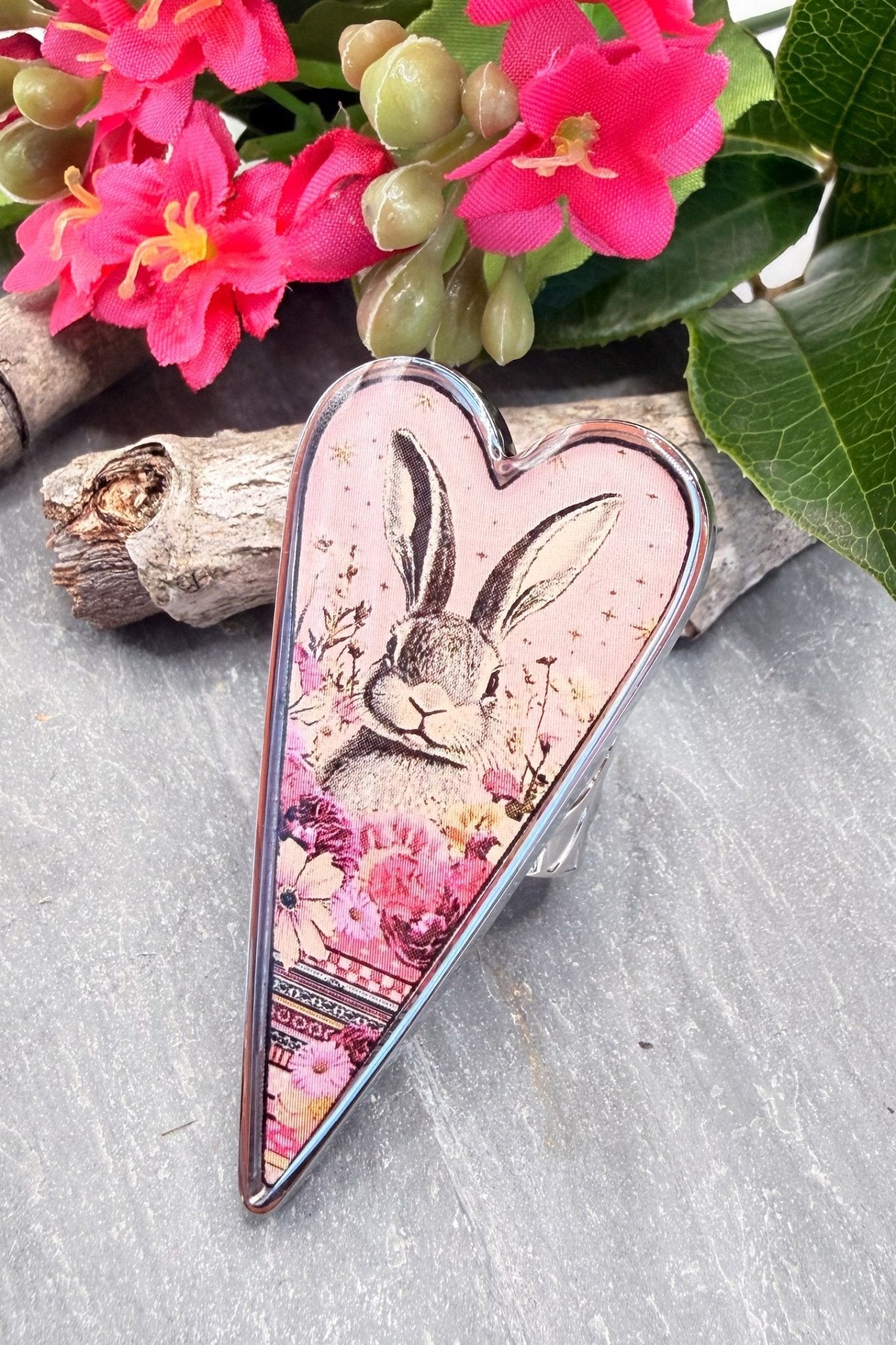 Spirit Lala: Large Bunny Pop Art Heart Adjustable Ring - ivyandlavyboutique Spirit Lala
