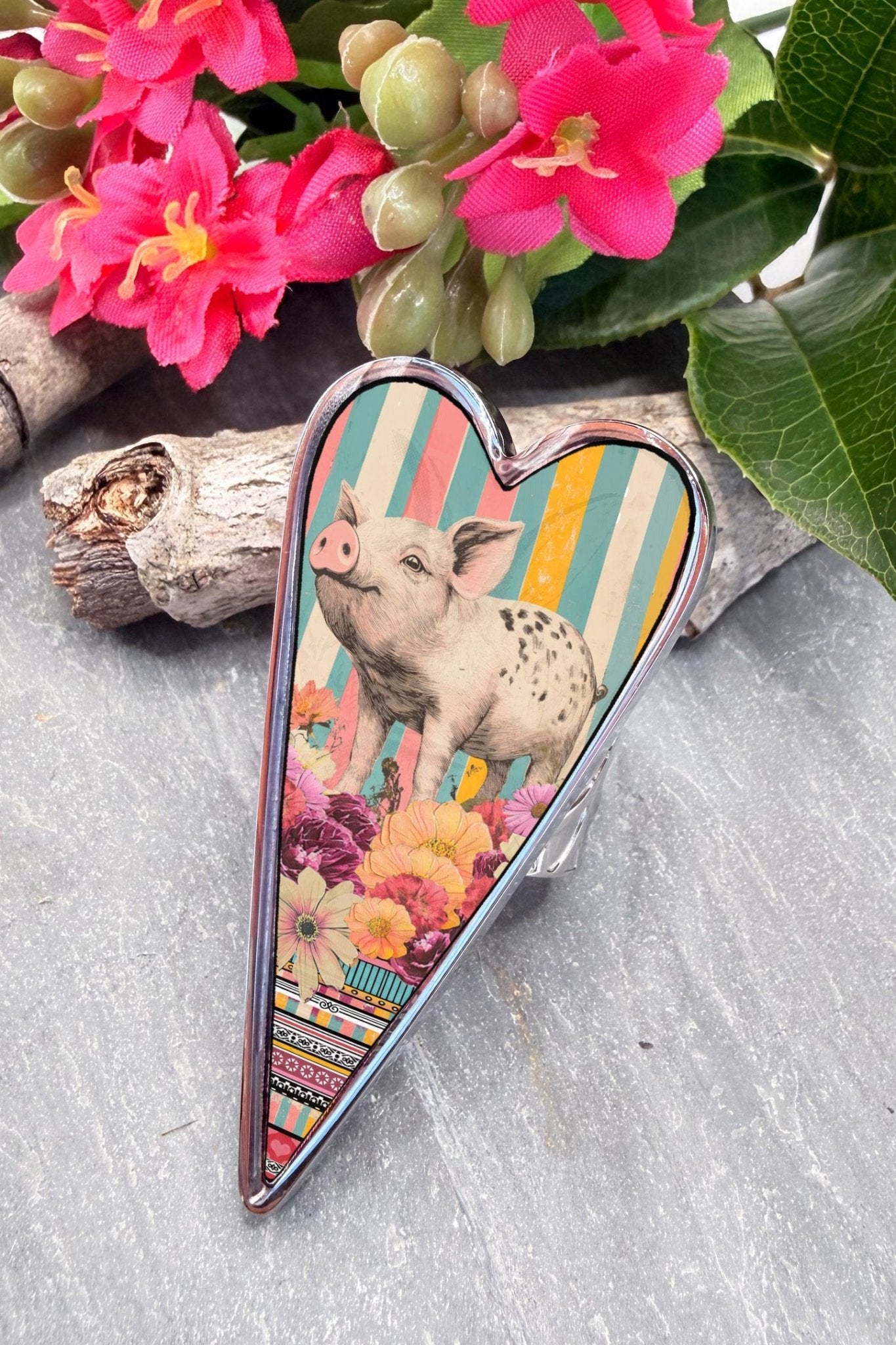 Spirit Lala: Large Pig Pop Art Heart Adjustable Ring - ivyandlavyboutique Spirit Lala