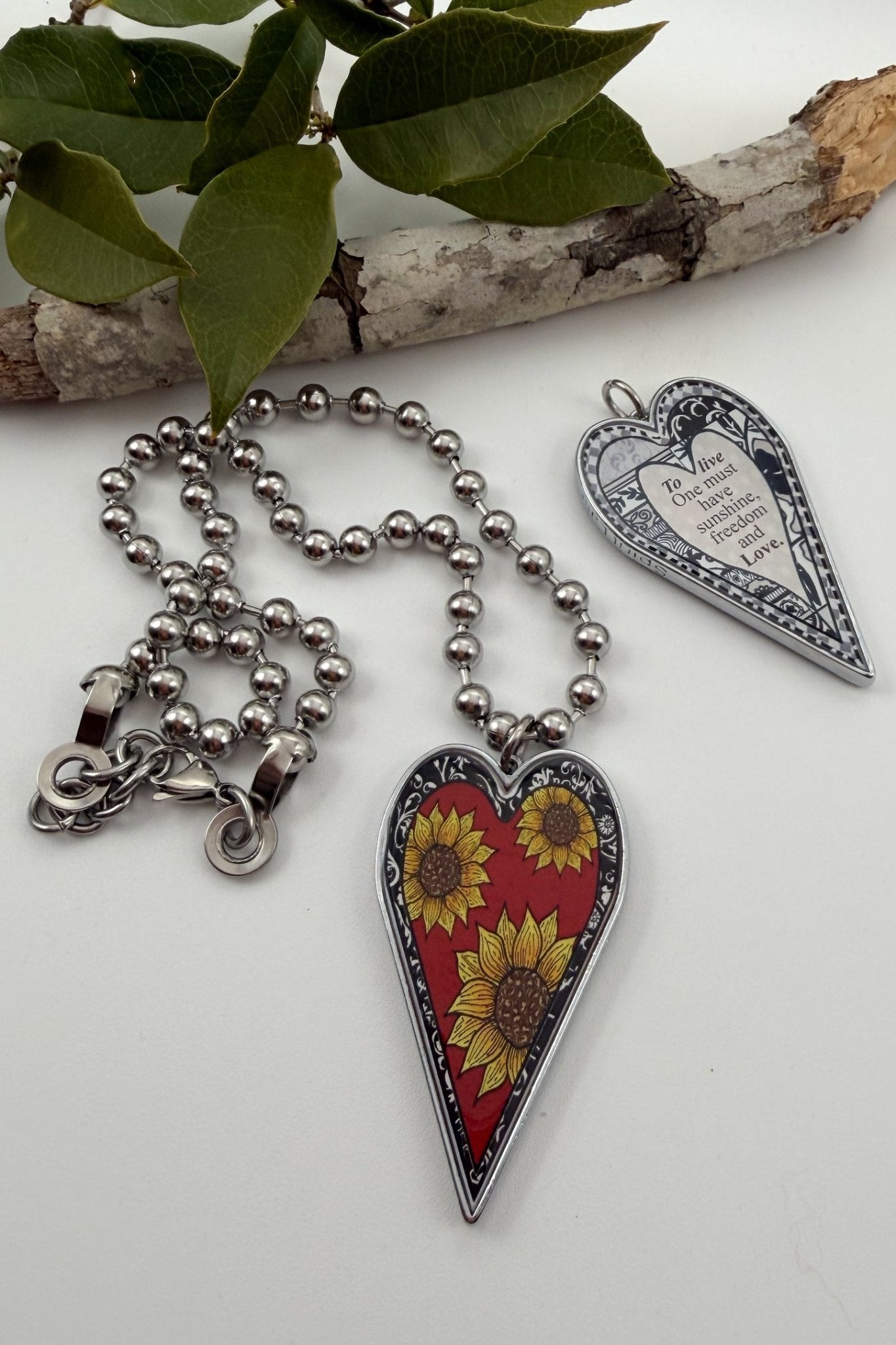 Spirit Lala: Large Red Sunflower Heart Pendant Necklace - ivyandlavyboutique Spirit Lala