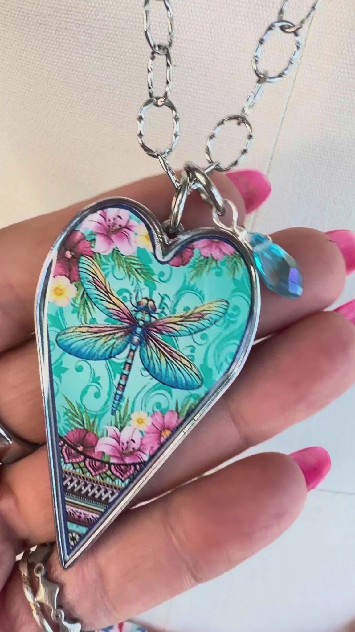 Spirit Lala: Long Heart Blue Dragonfly Necklace - ivyandlavyboutique Spirit Lala