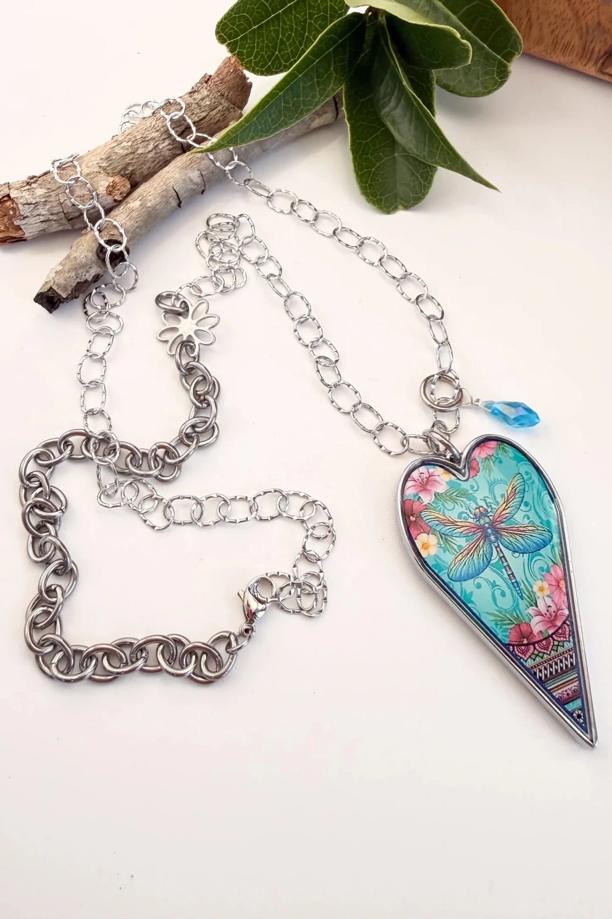 Spirit Lala: Long Heart Blue Dragonfly Necklace - ivyandlavyboutique Spirit Lala