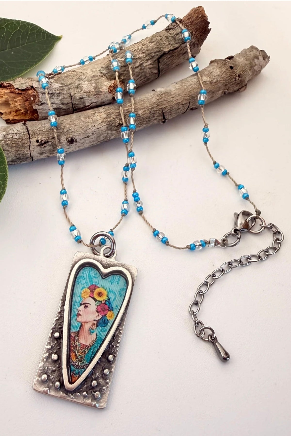 Spirit Lala: Rectangle Blue Floral Frida Crochet Necklace - ivyandlavyboutique Spirit Lala