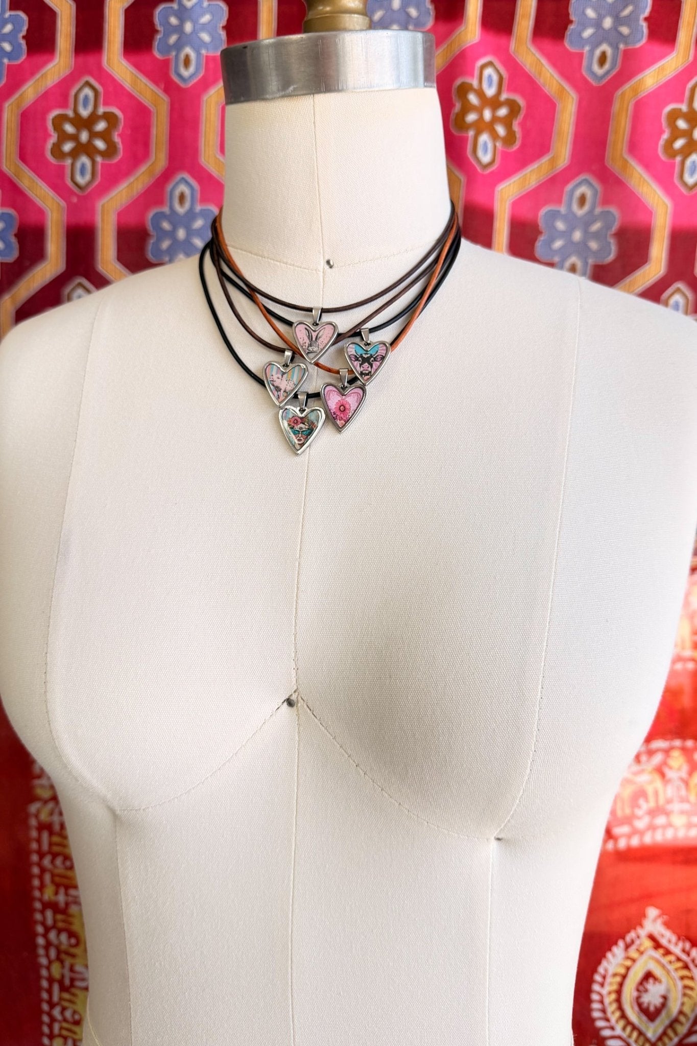 Spirit Lala:Pop Cow Art Heart Choker Leather Necklace - ivyandlavyboutique Spirit Lala
