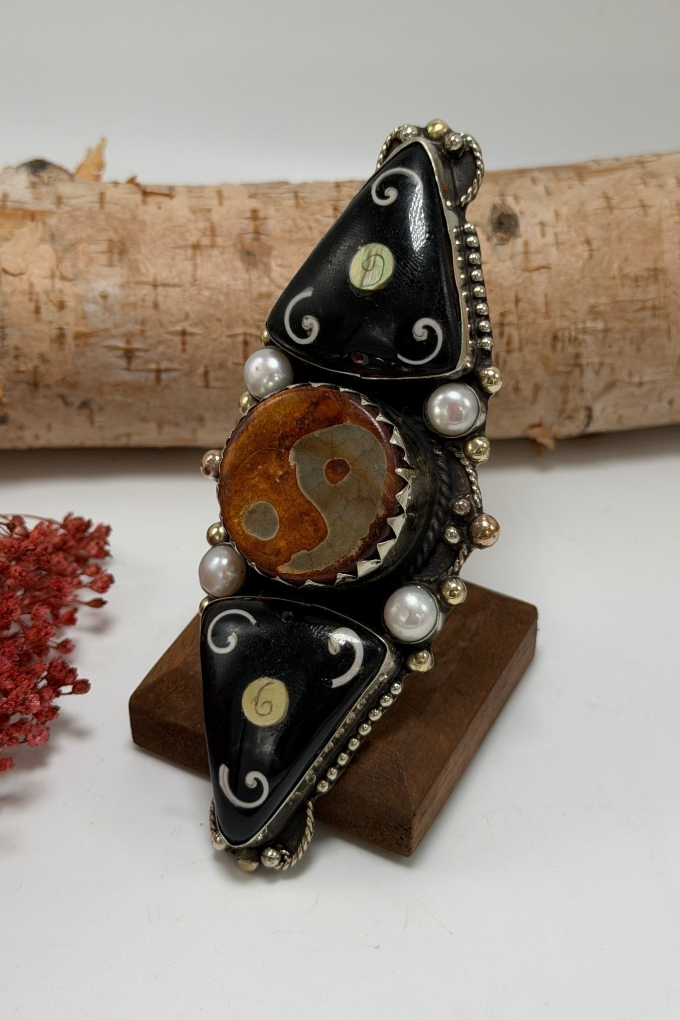 Stacked Yin Yang w/ Pearl Statement Ring - ivyandlavyboutique ivyandlavyboutique