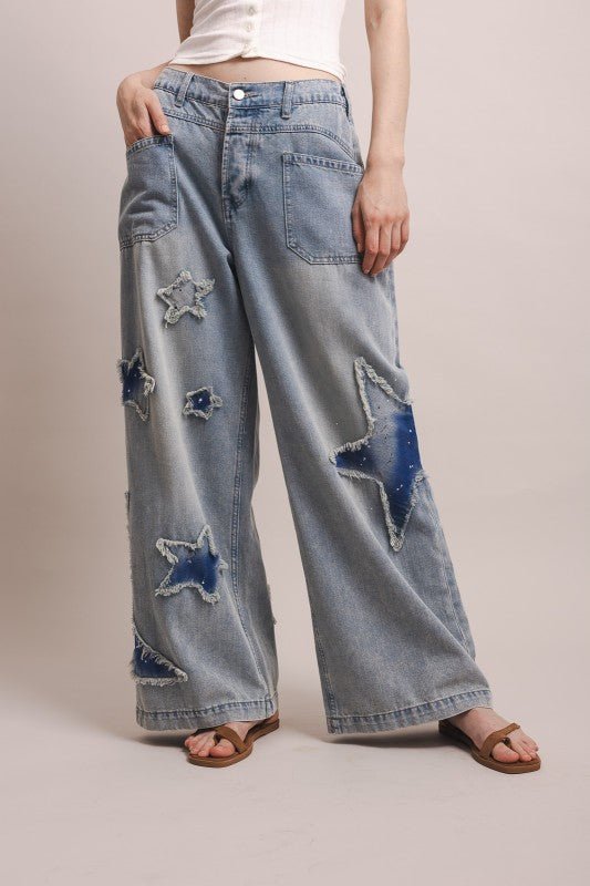 Star and Moon Wide Leg Pant - ivyandlavyboutique Blue Velvet