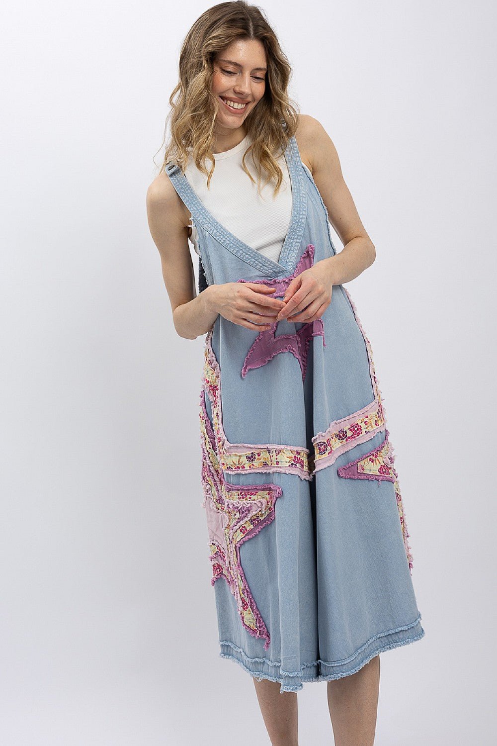 Star Gazer Oversized Patched Star Overall - ivyandlavyboutique Blue Velvet