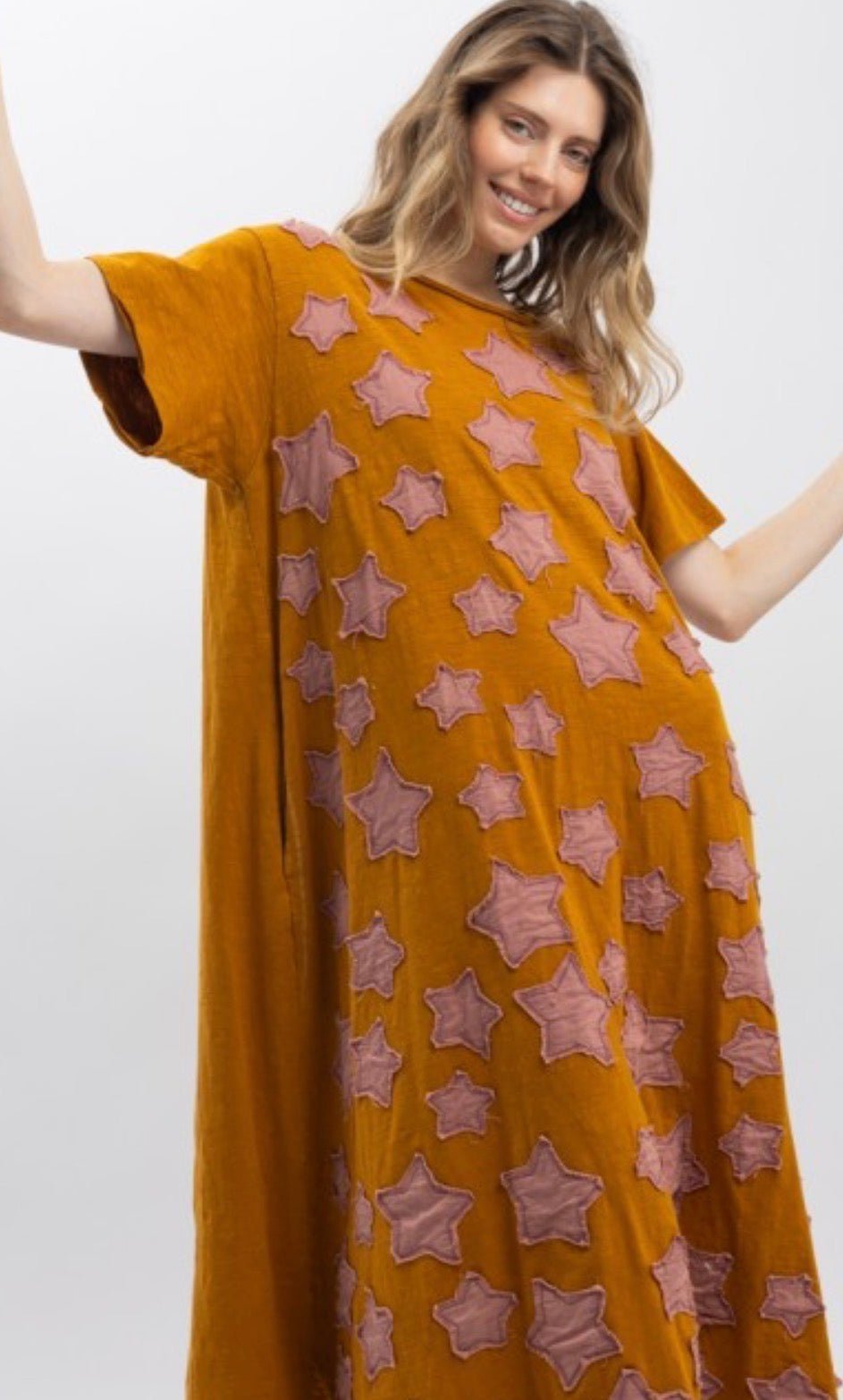 Star Patchwork Short Sleeve Dress - ivyandlavyboutique Blue Velvet