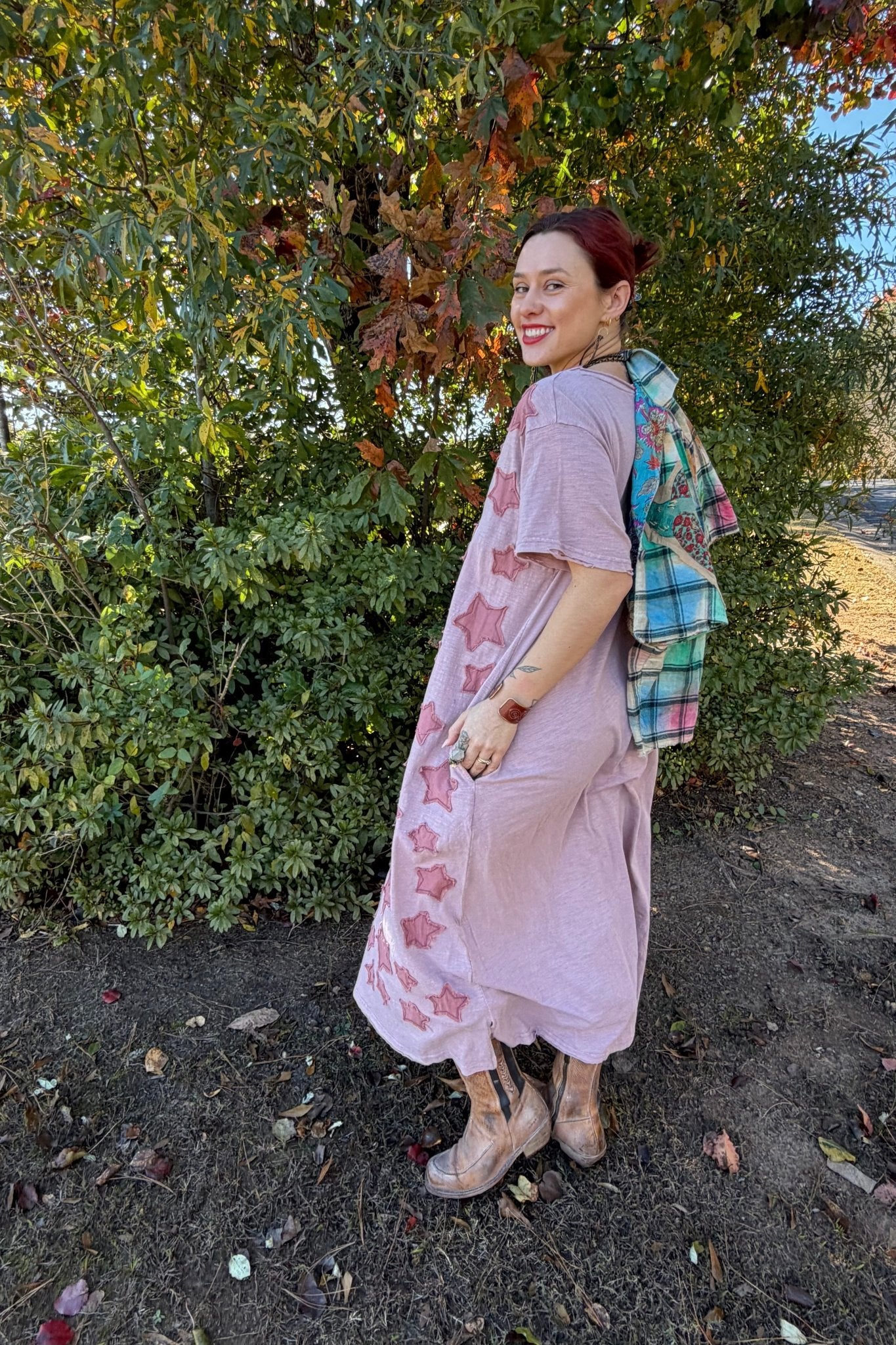 Star Patchwork Short Sleeve Dress - ivyandlavyboutique Blue Velvet