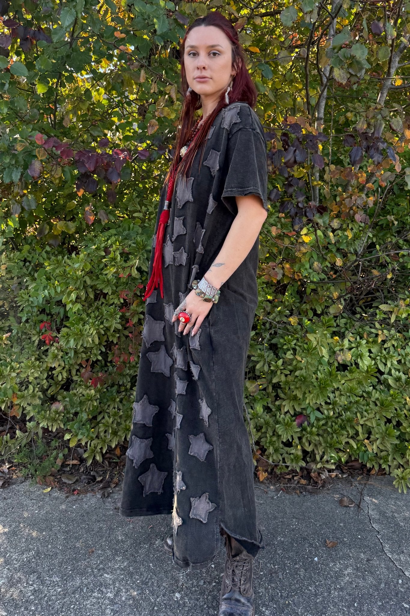 Star Patchwork Short Sleeve Dress - ivyandlavyboutique Blue Velvet