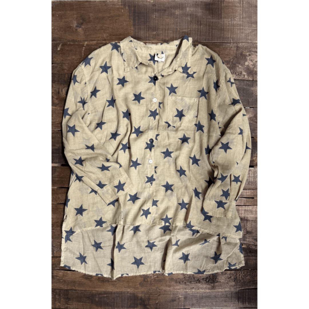 Starburst Button Down Top in Navy Star - ivyandlavyboutique Jaded Gypsy