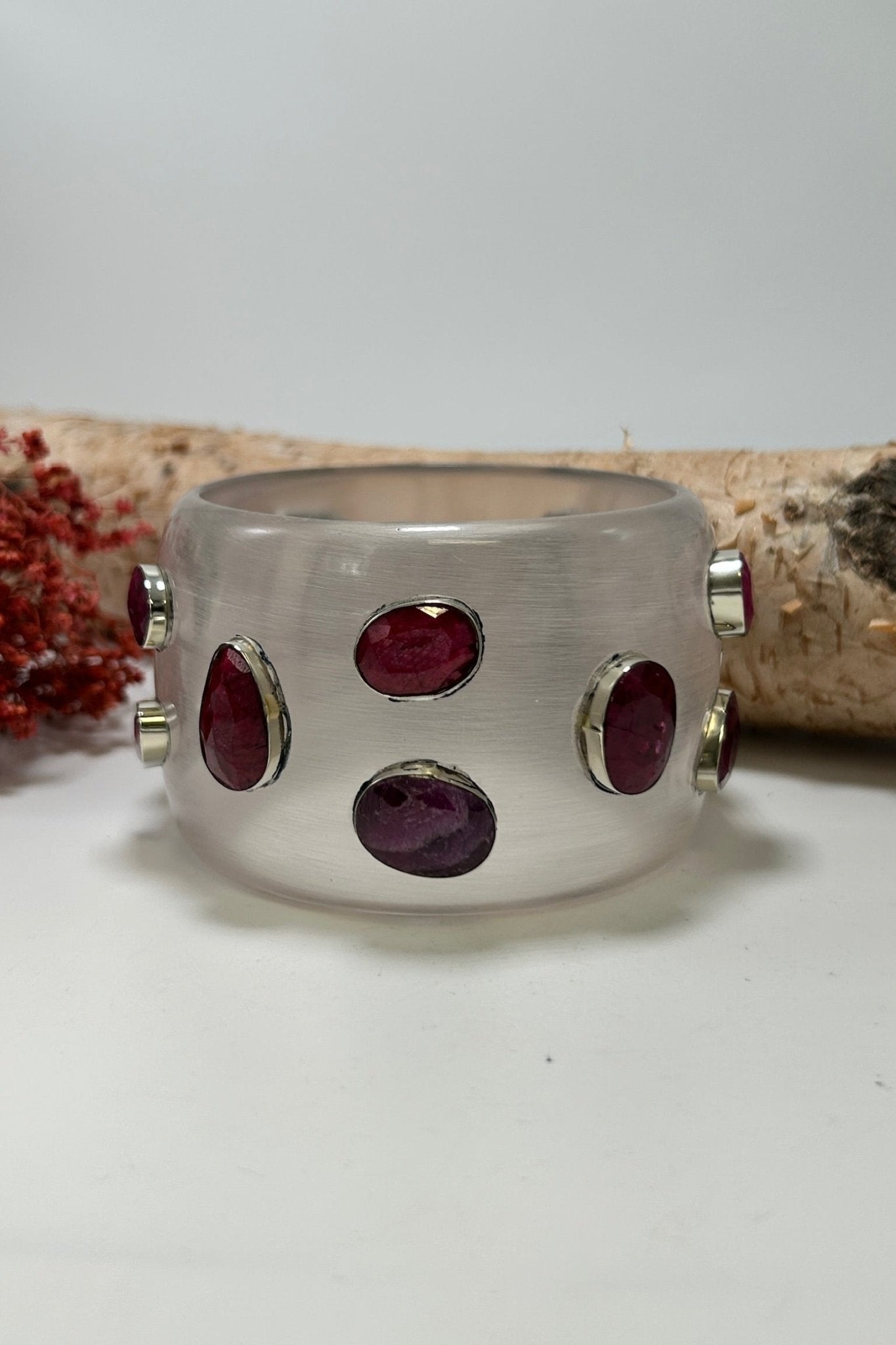Statement Bangle in Clear w/ Ruby - ivyandlavyboutique ivyandlavyboutique