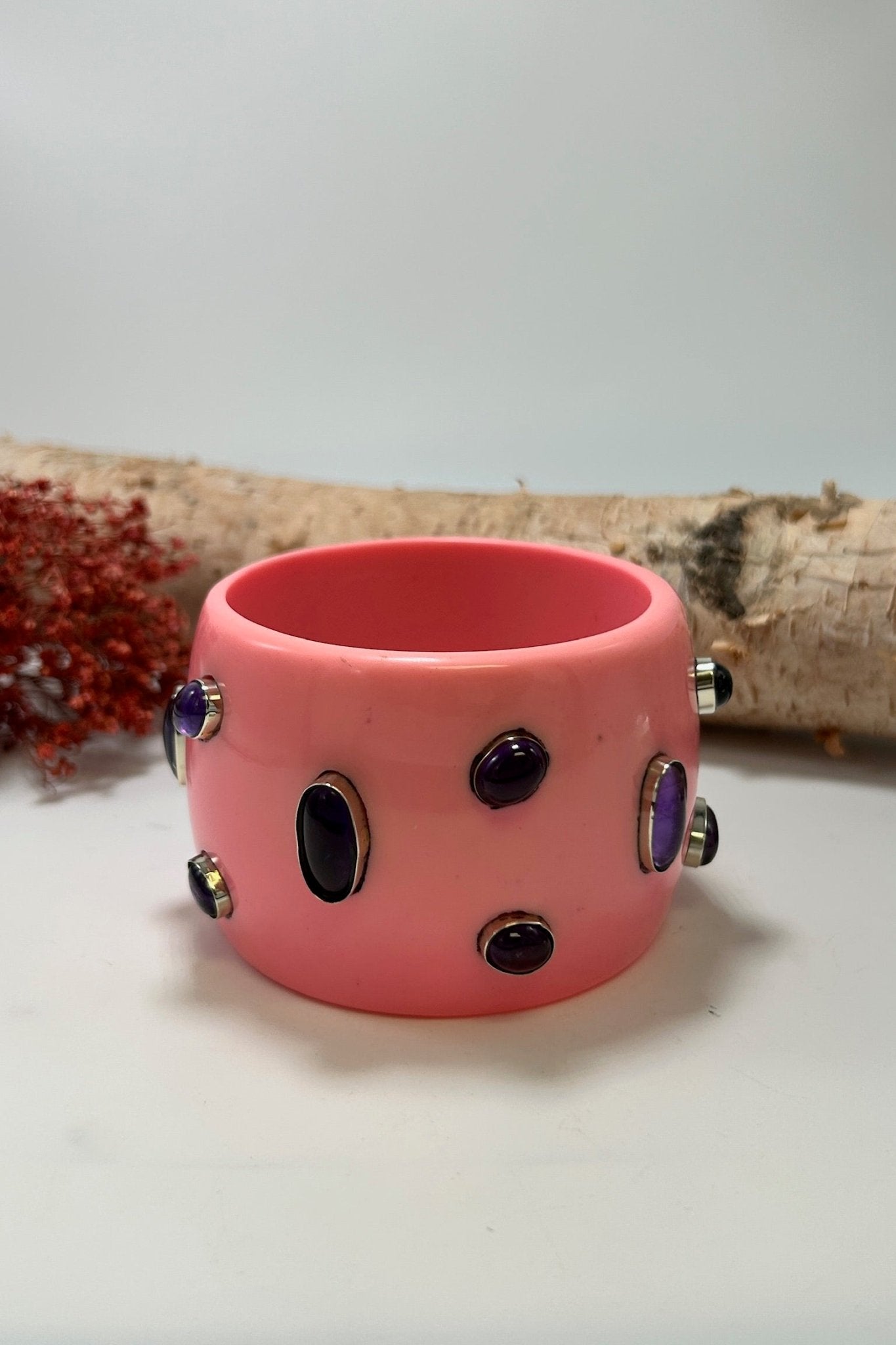 Statement Bangle in Pink w/ Amythest - ivyandlavyboutique ivyandlavyboutique